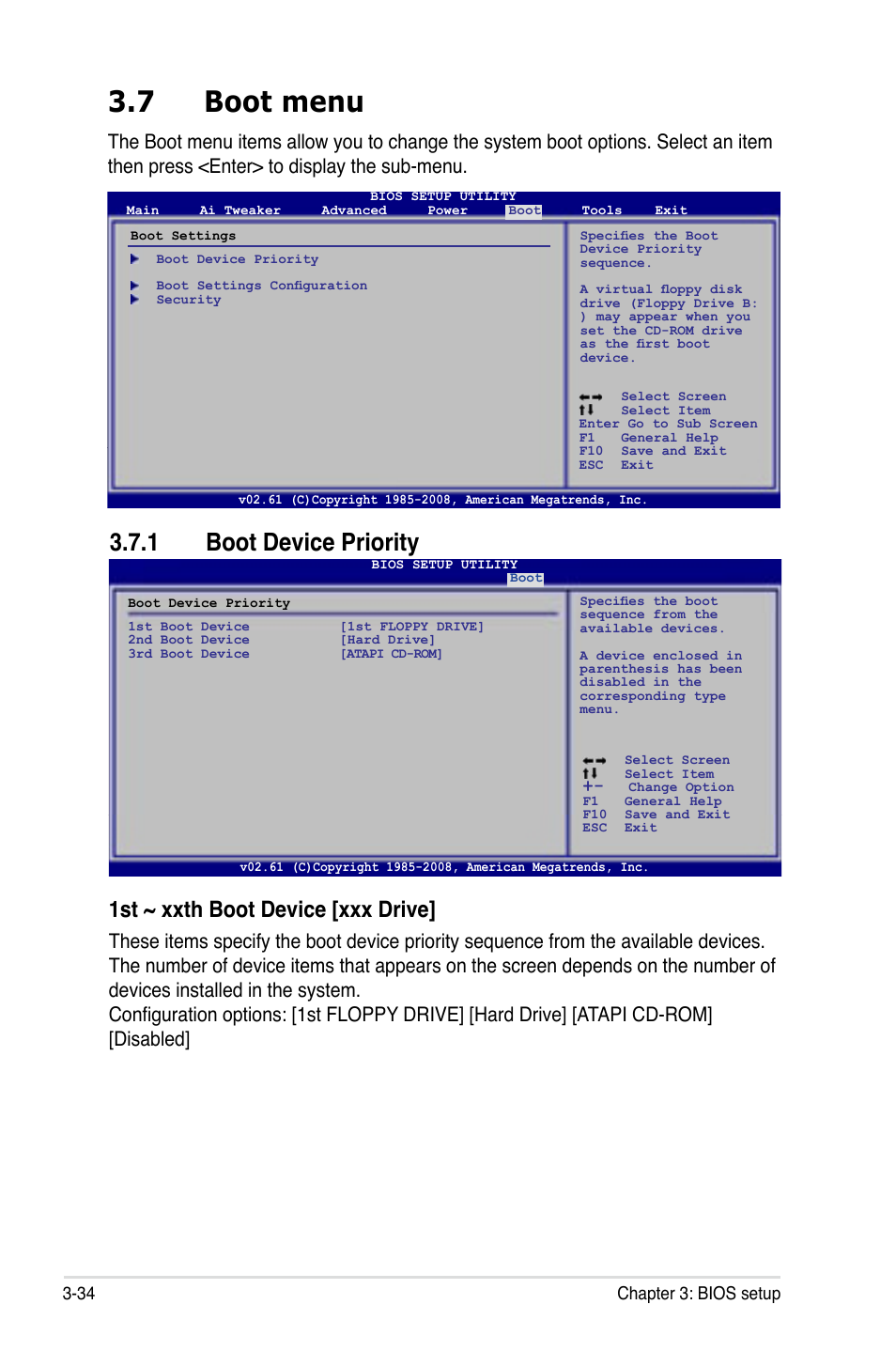 7 boot menu, 1 boot device priority, Boot menu -34 | Boot device priority -34, 1st ~ xxth boot device [xxx drive | Asus P5Q3 User Manual | Page 100 / 172