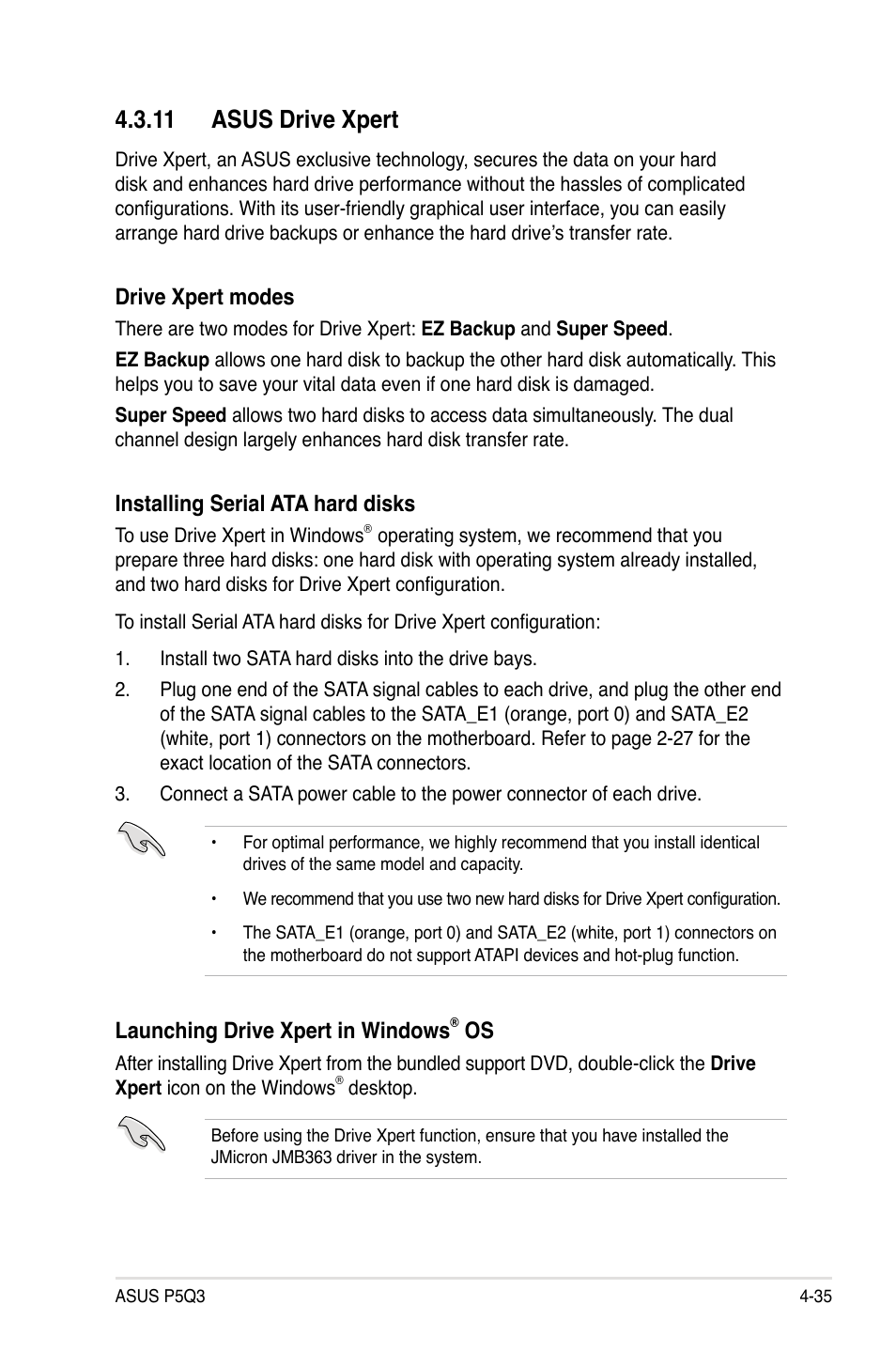 11 asus drive xpert, 11 asus drive xpert -35, Drive xpert modes | Installing serial ata hard disks, Launching drive xpert in windows | Asus P5Q3 User Manual | Page 147 / 172