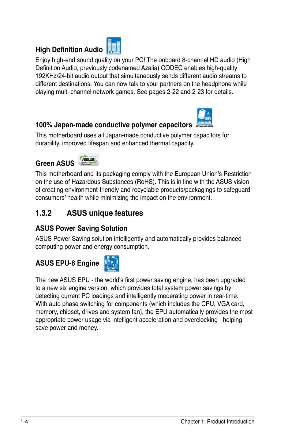 2 asus unique features, Asus unique features -4 | Asus P5Q3 User Manual | Page 20 / 172