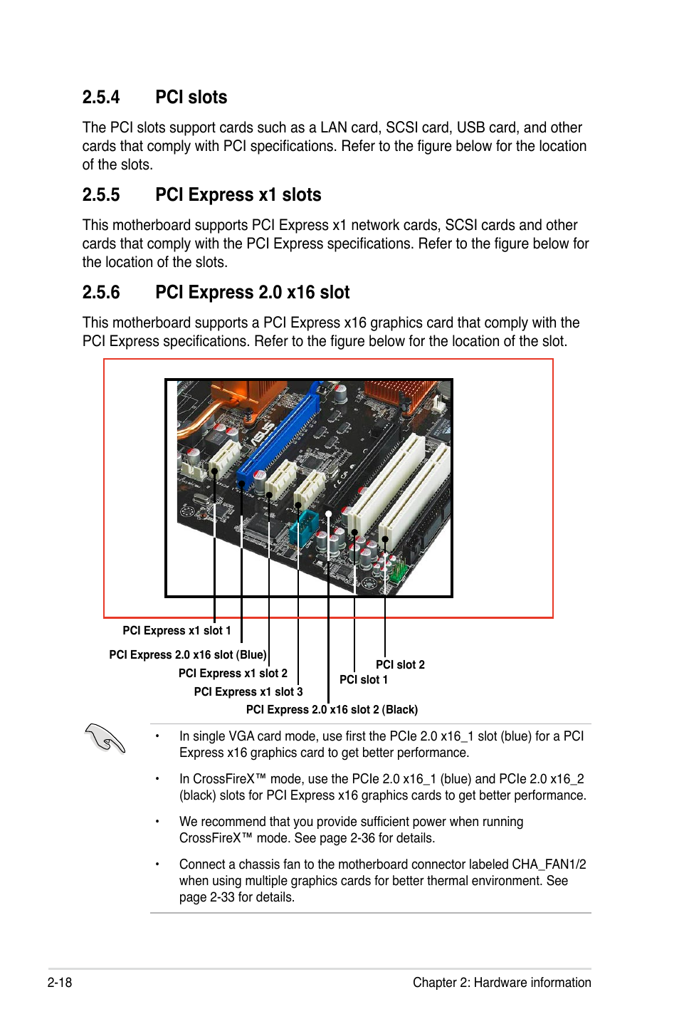 4 pci slots, 5 pci express x1 slots, 6 pci express 2.0 x16 slot | Pci slots -18, Pci express x1 slots -18, Pci express 2.0 x16 slot -18 | Asus P5Q3 User Manual | Page 44 / 172