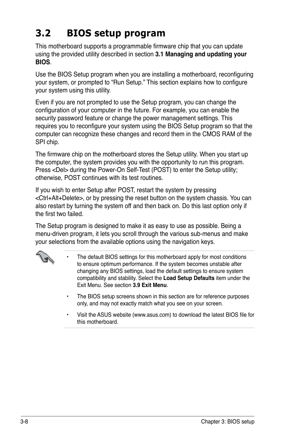 2 bios setup program, Bios setup program -8 | Asus P5Q3 User Manual | Page 74 / 172