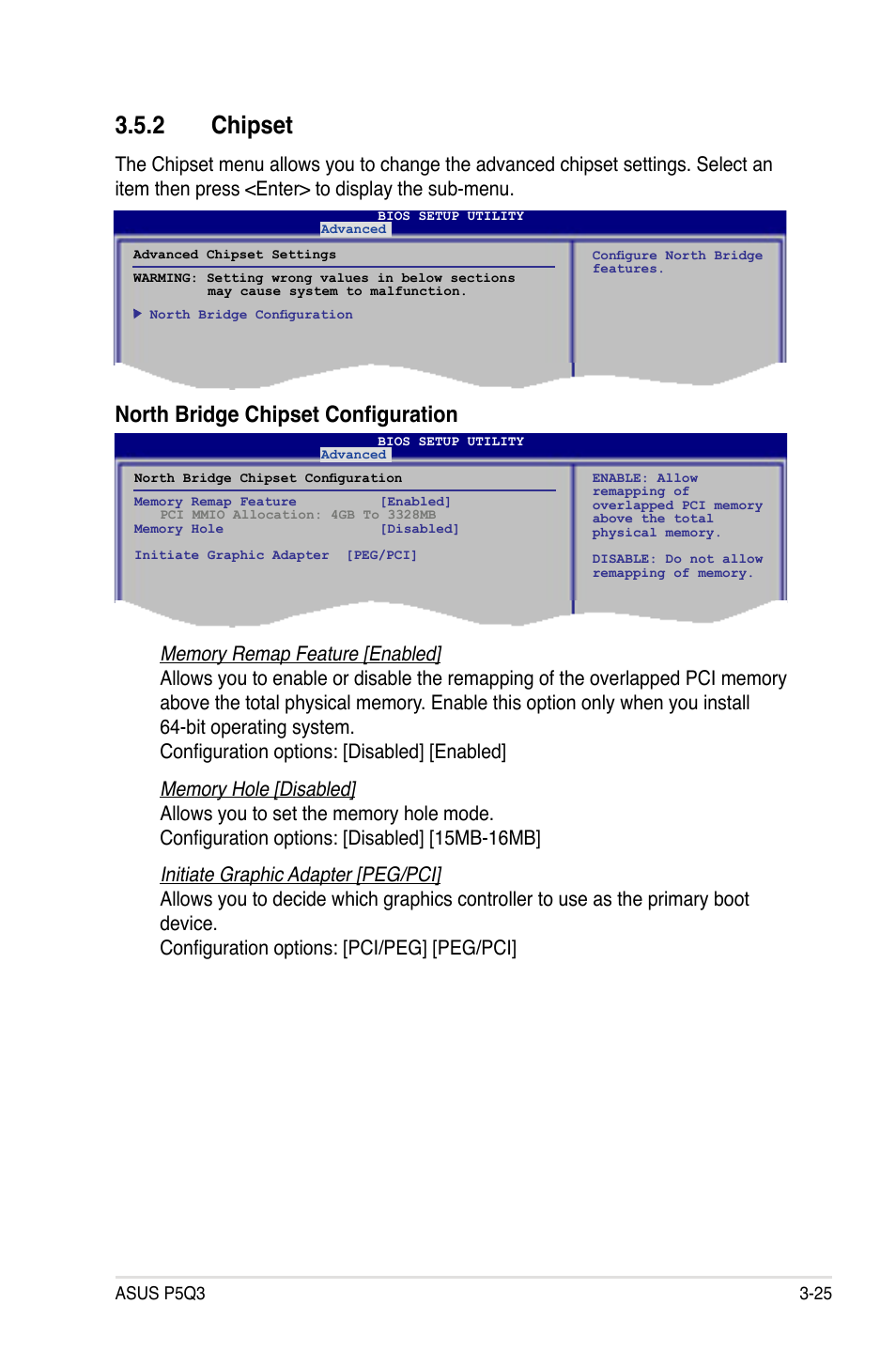 2 chipset, Chipset -25, North bridge chipset configuration | Asus P5Q3 User Manual | Page 91 / 172