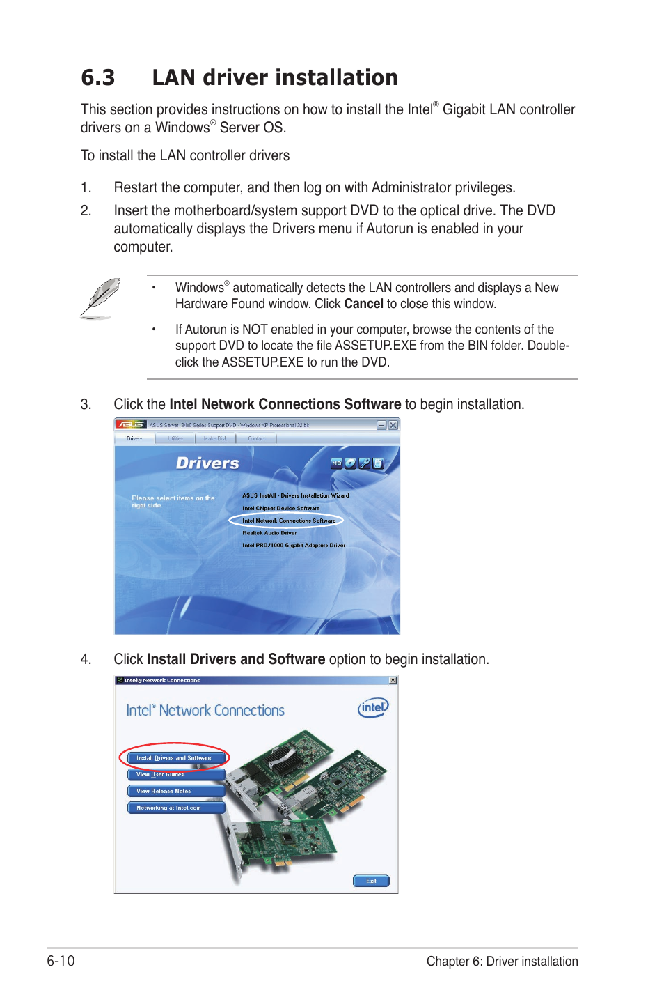 3 lan driver installation, Lan driver installation -10 | Asus P7F-M WS User Manual | Page 114 / 122