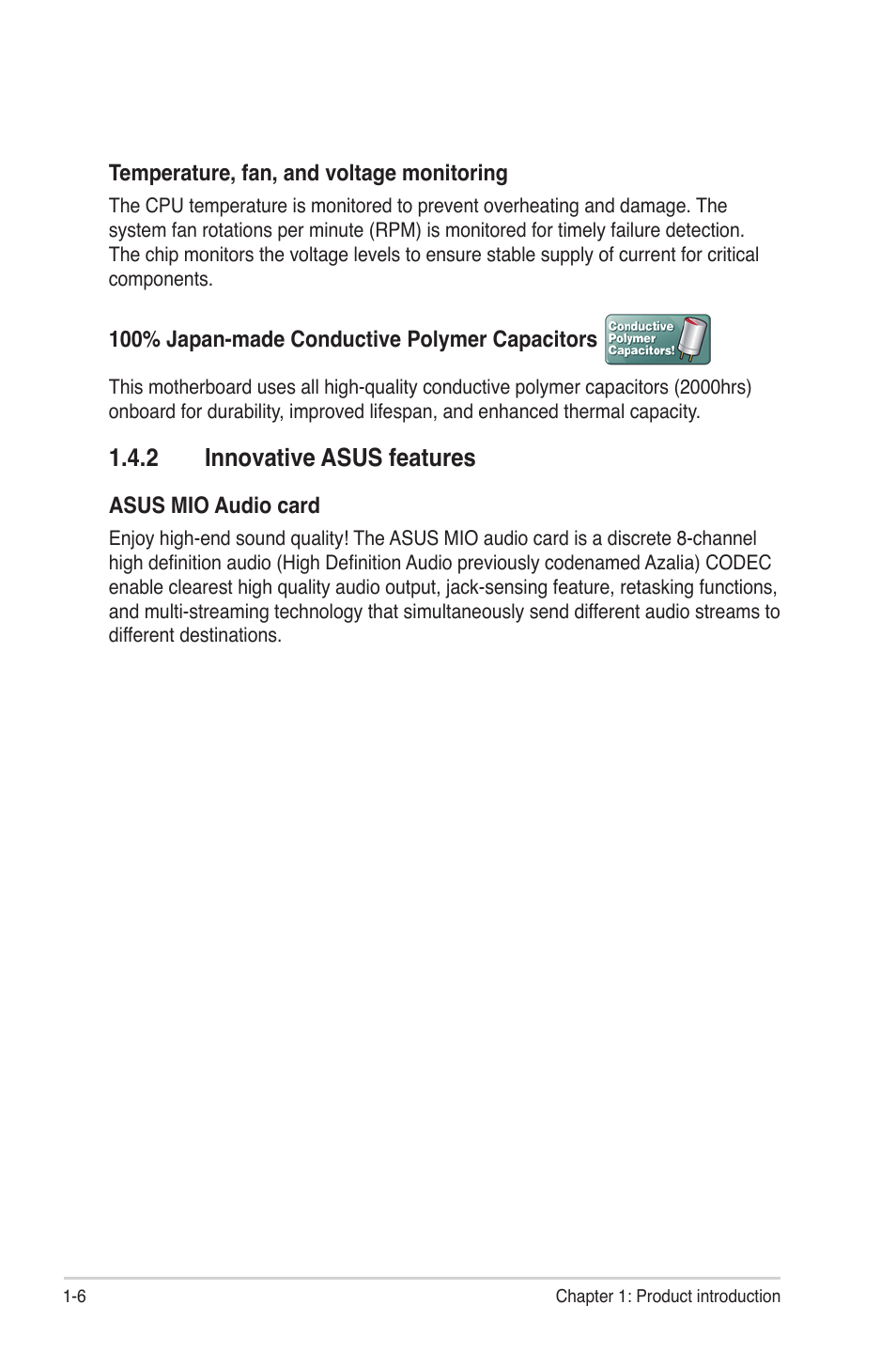 2 innovative asus features, Innovative asus features -6 | Asus P7F-M WS User Manual | Page 18 / 122