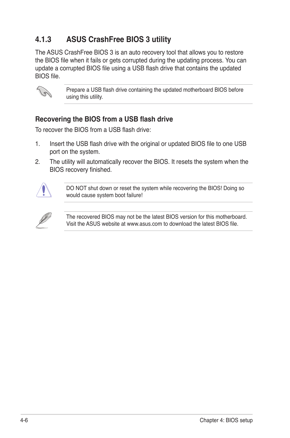 3 asus crashfree bios 3 utility, Asus crashfree bios 3 utility -6 | Asus P7F-M WS User Manual | Page 58 / 122