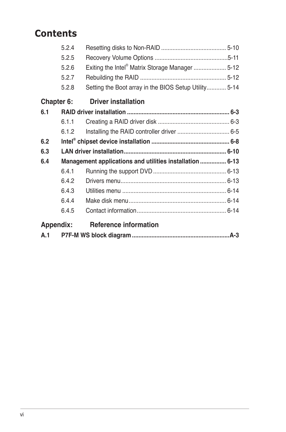 Asus P7F-M WS User Manual | Page 6 / 122