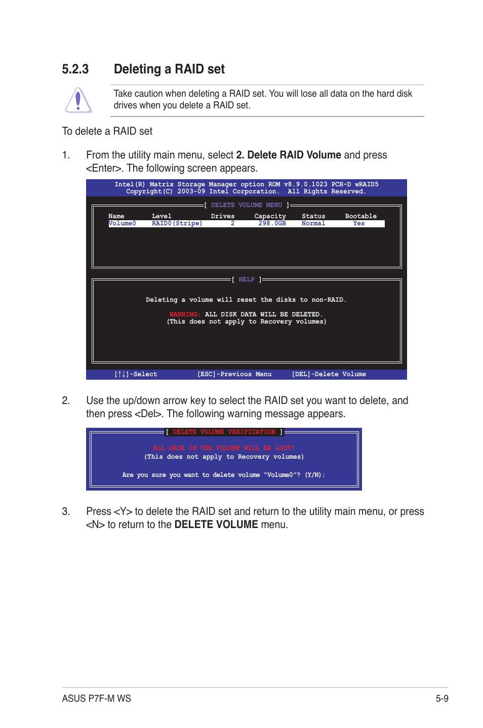 3 deleting a raid set, Deleting a raid set -9 | Asus P7F-M WS User Manual | Page 99 / 122