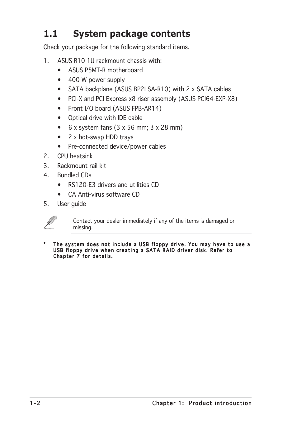 1 system package contents | Asus RS120-E3/PA2 User Manual | Page 12 / 168