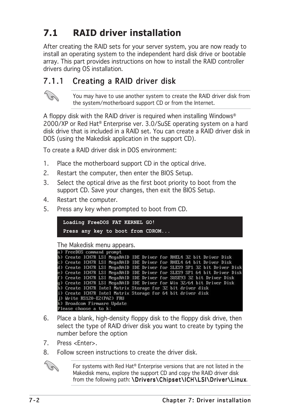 1 raid driver installation | Asus RS120-E3/PA2 User Manual | Page 146 / 168