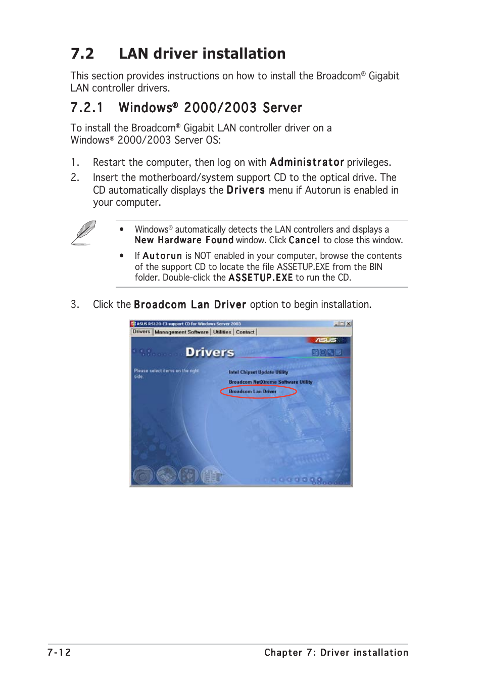 2 lan driver installation, 1 windows windows windows windows windows | Asus RS120-E3/PA2 User Manual | Page 156 / 168