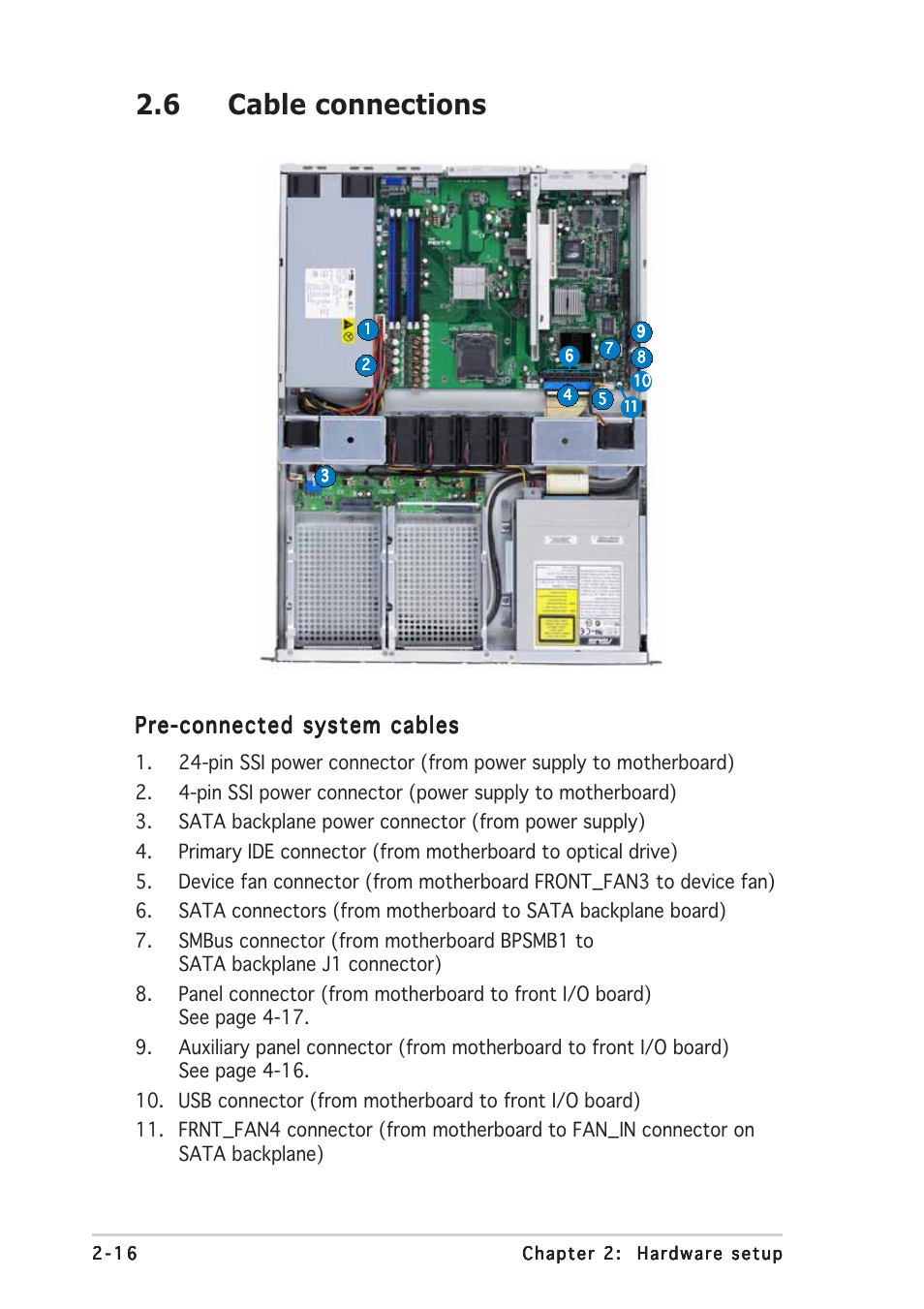 6 cable connections, Pre-connected system cables | Asus RS120-E3/PA2 User Manual | Page 32 / 168