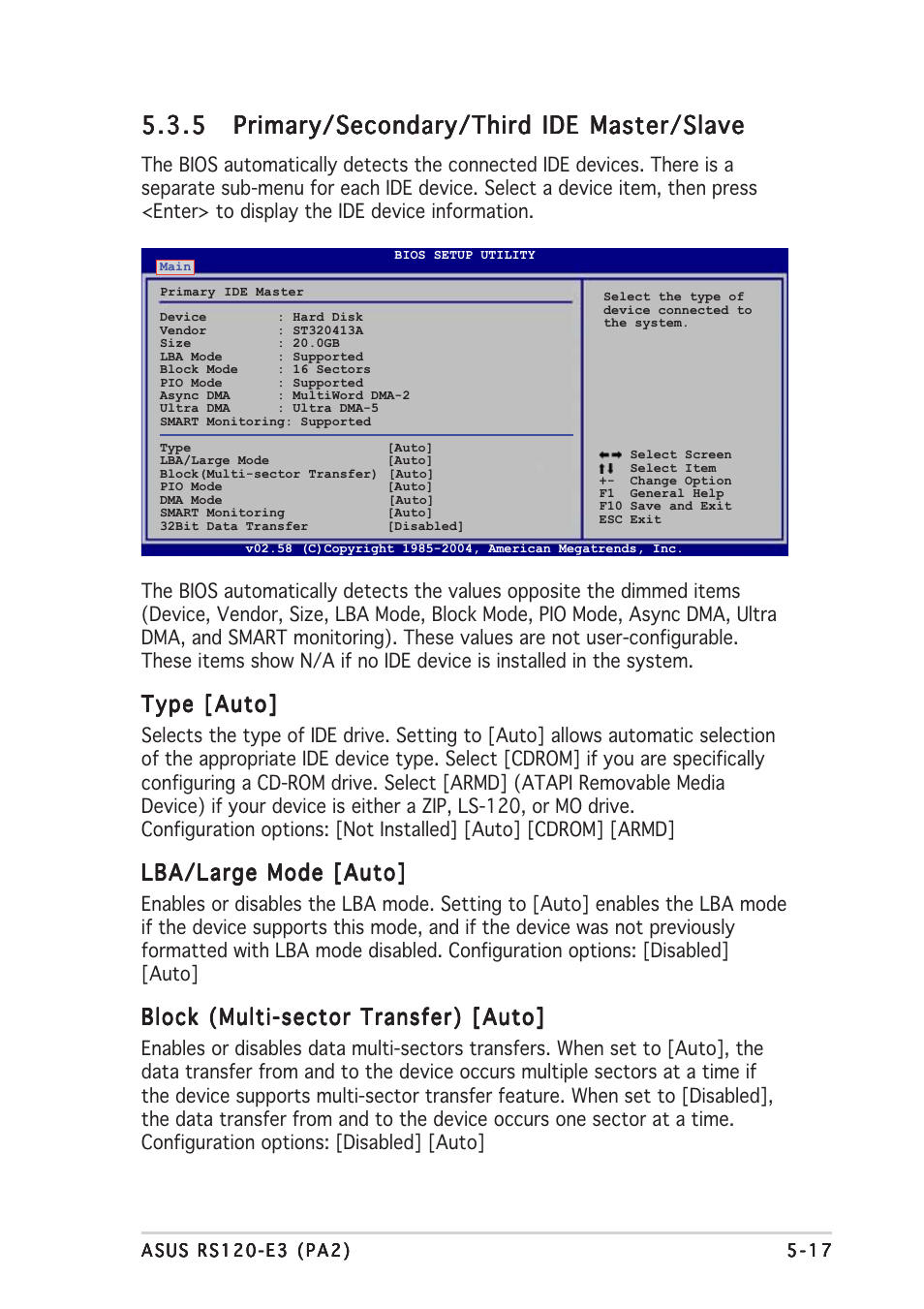 Type [auto, Lba/large mode [auto, Block (multi-sector transfer) [auto | Asus RS120-E3/PA2 User Manual | Page 81 / 168