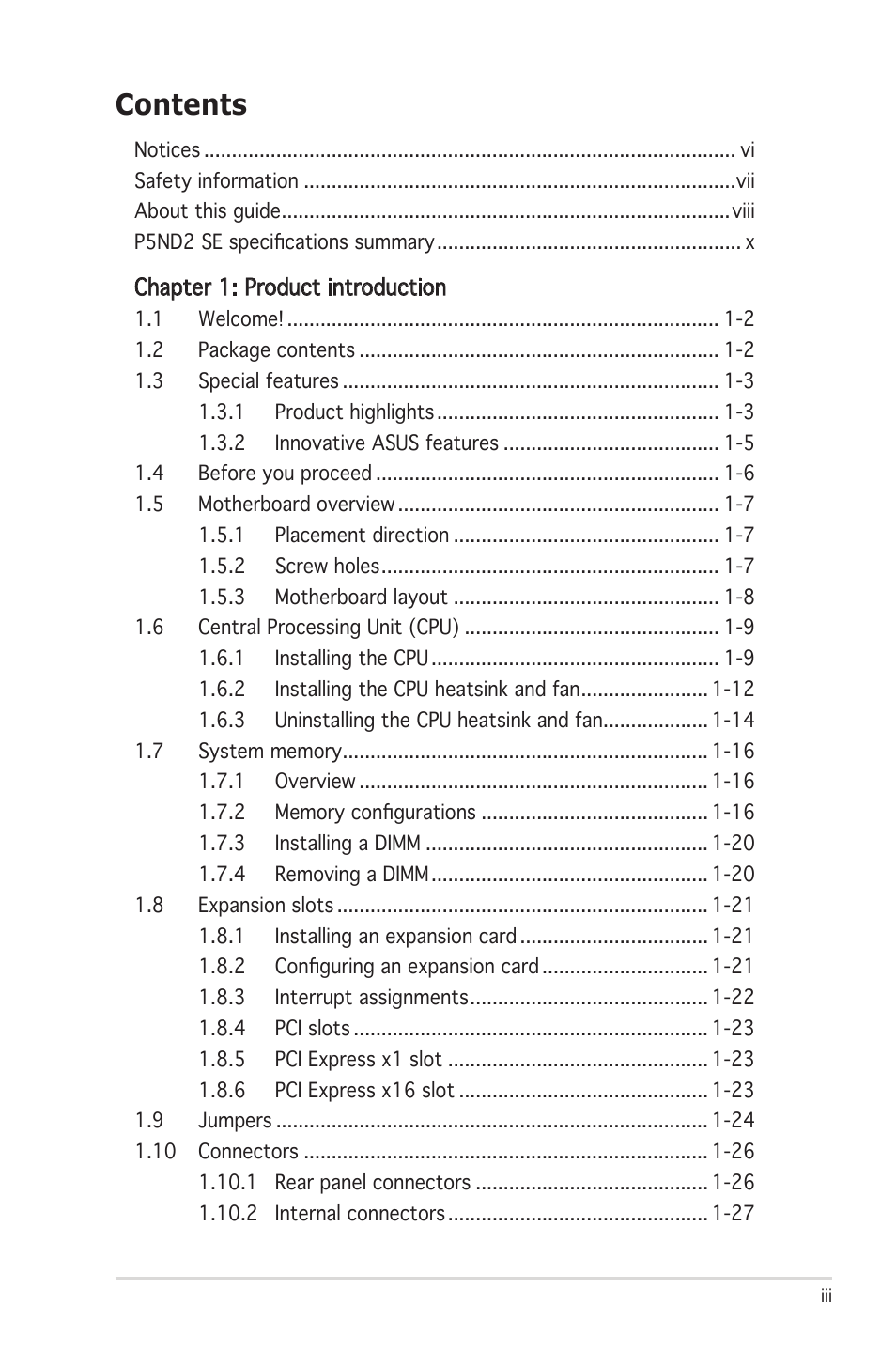 Asus P5ND2 SE User Manual | Page 3 / 100