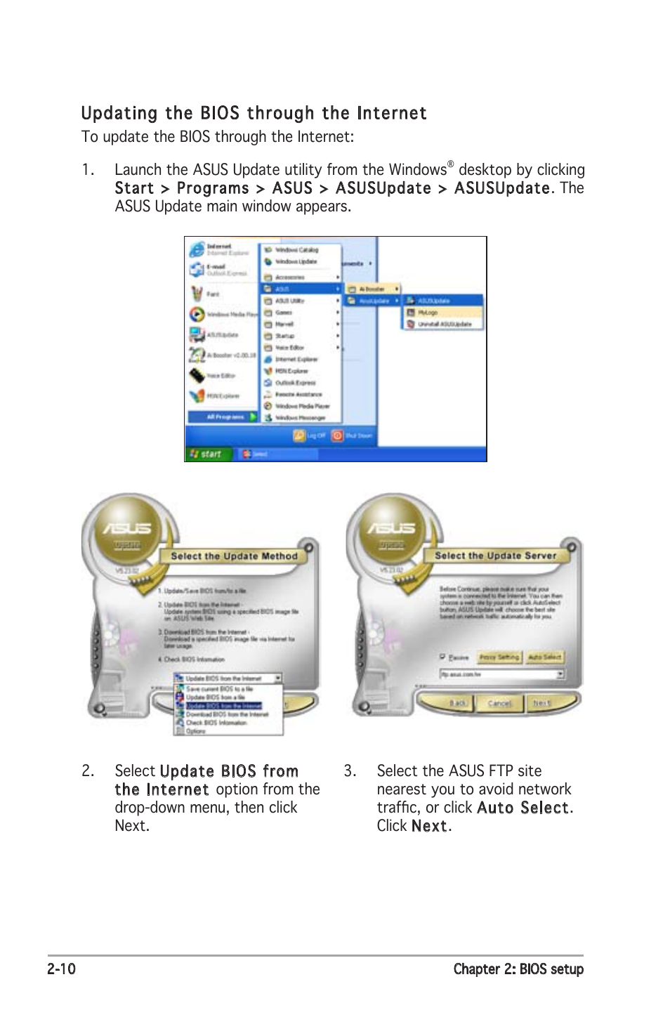 Updating the bios through the internet | Asus P5ND2 SE User Manual | Page 56 / 100