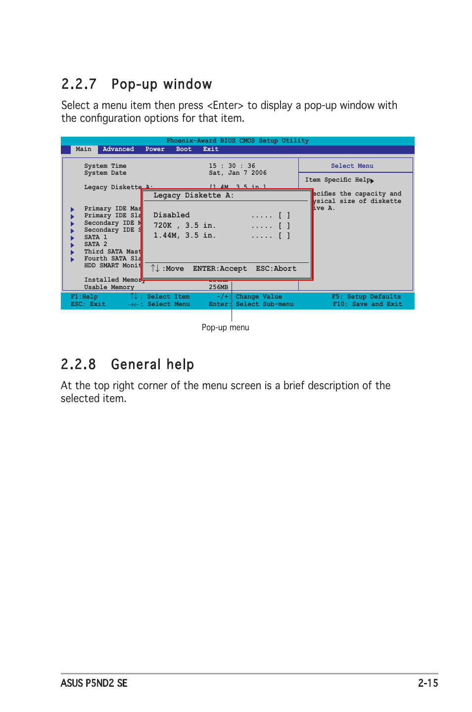 7 pop-up window, 8 general help | Asus P5ND2 SE User Manual | Page 61 / 100