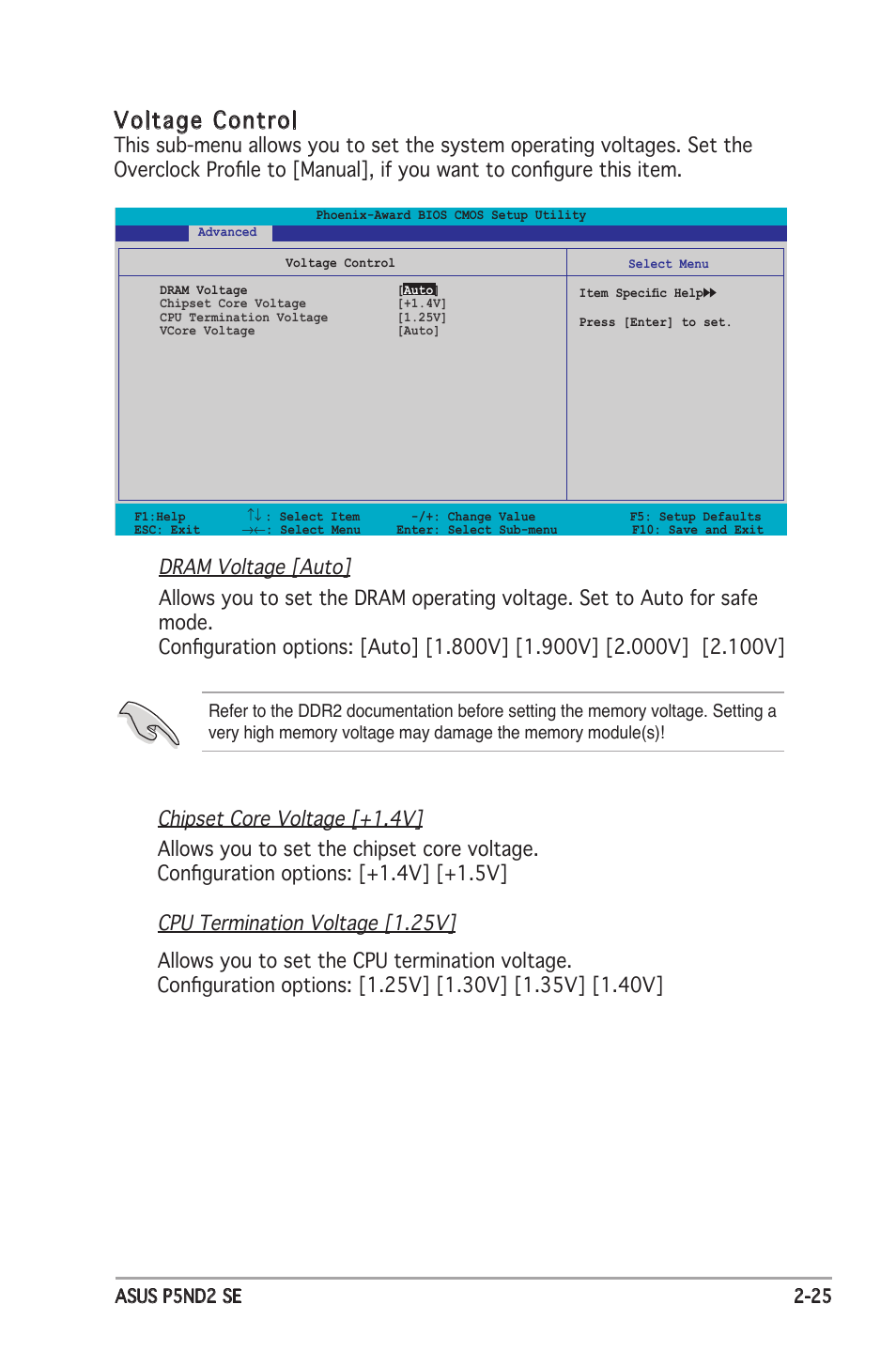 Voltage control | Asus P5ND2 SE User Manual | Page 71 / 100