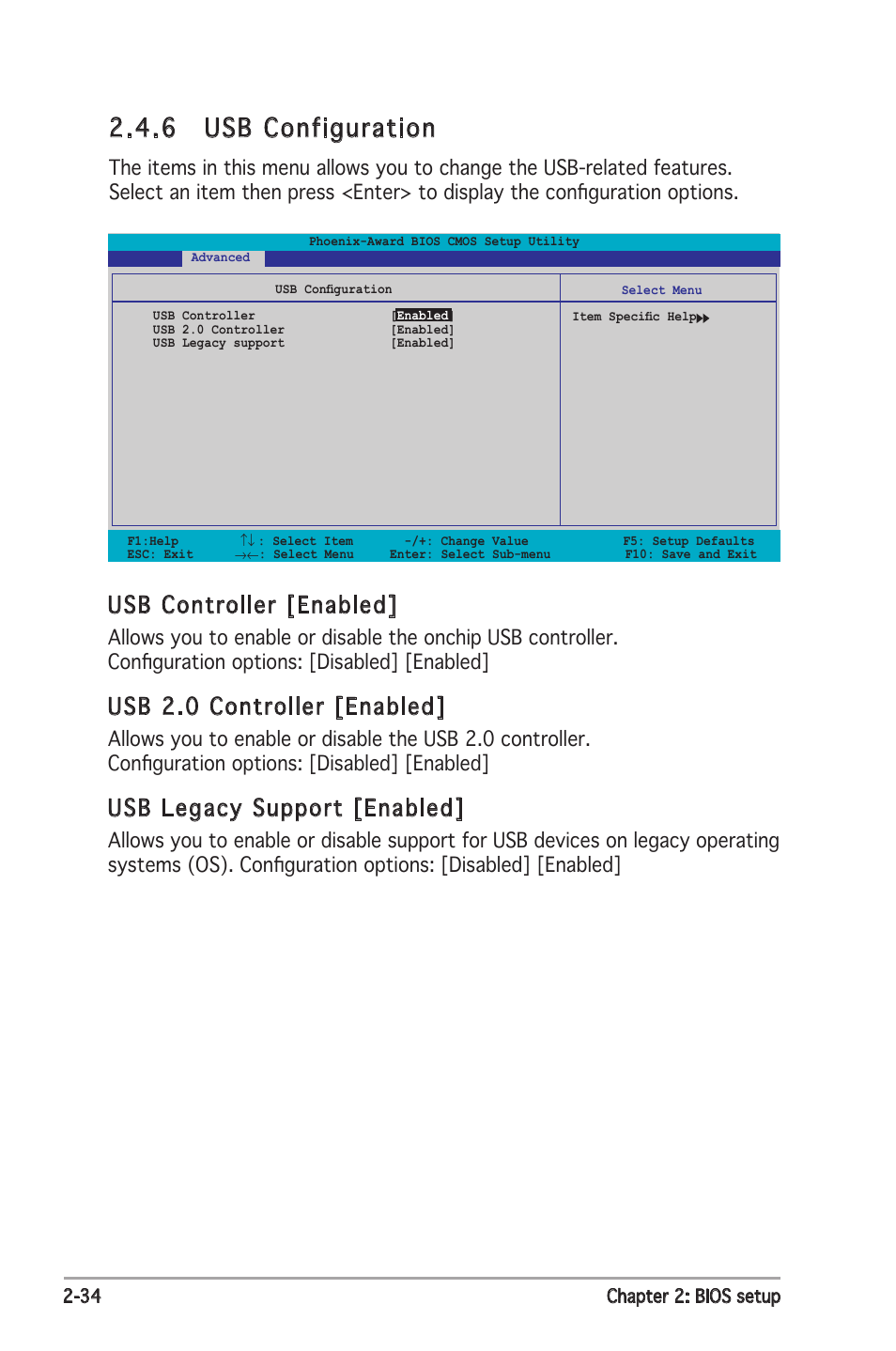 6 usb configuration, Usb controller [enabled, Usb 2.0 controller [enabled | Usb legacy support [enabled | Asus P5ND2 SE User Manual | Page 80 / 100