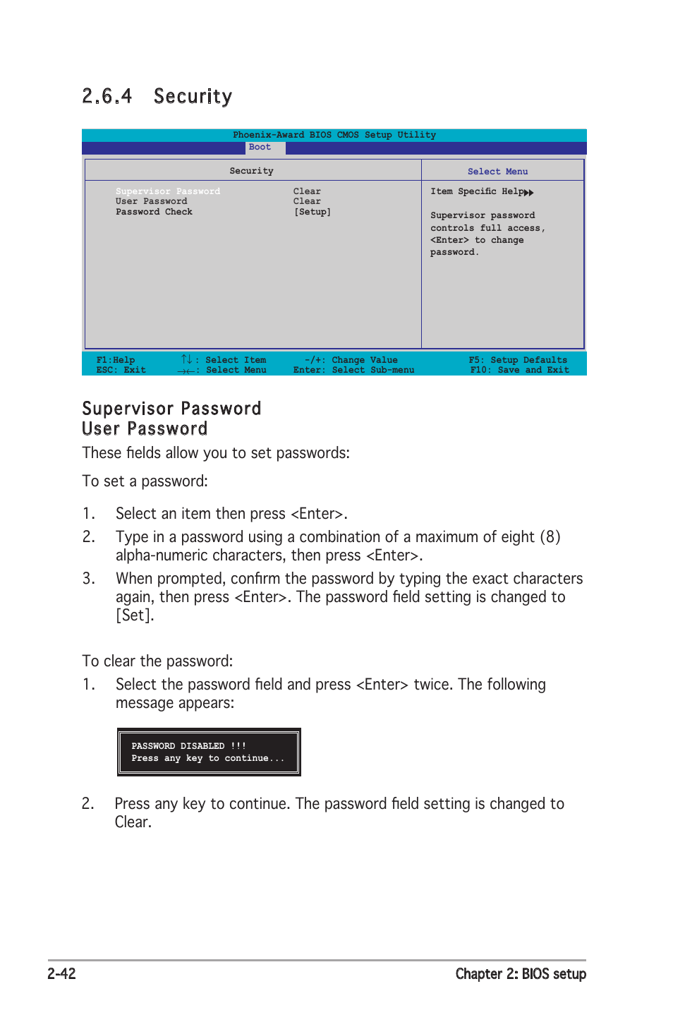 4 security, Supervisor password user password | Asus P5ND2 SE User Manual | Page 88 / 100