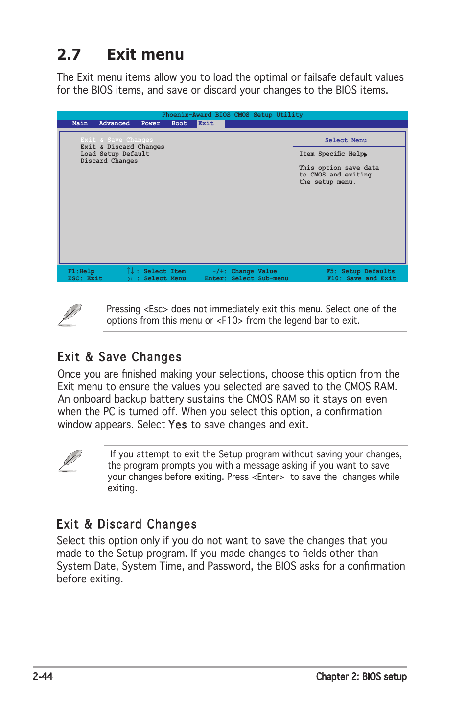 7 exit menu, Exit & save changes, Exit & discard changes | Asus P5ND2 SE User Manual | Page 90 / 100
