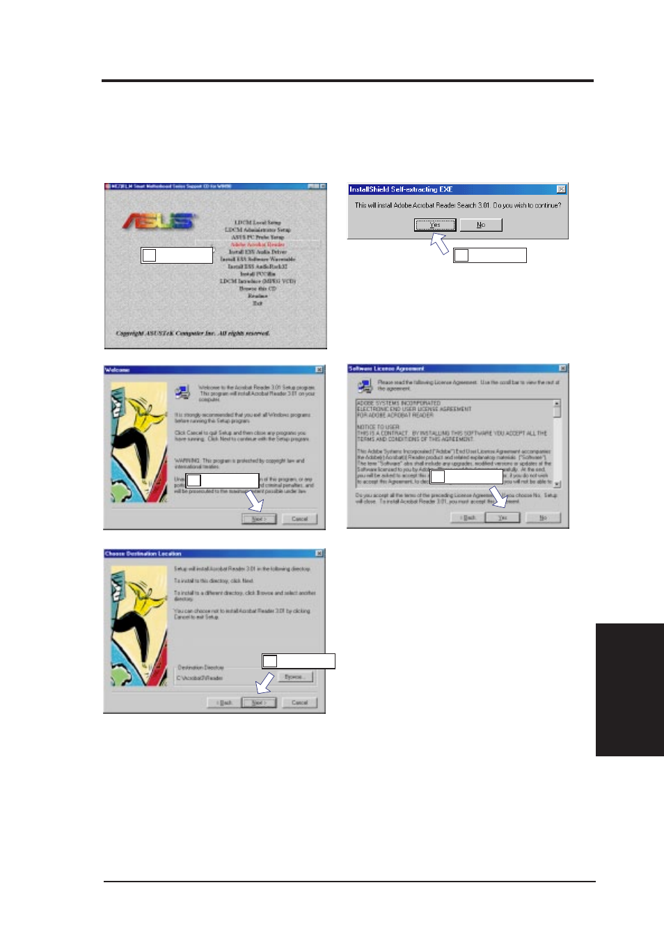 V. software setup, Installing adobe acrobat reader | Asus MEZ-M User Manual | Page 67 / 96