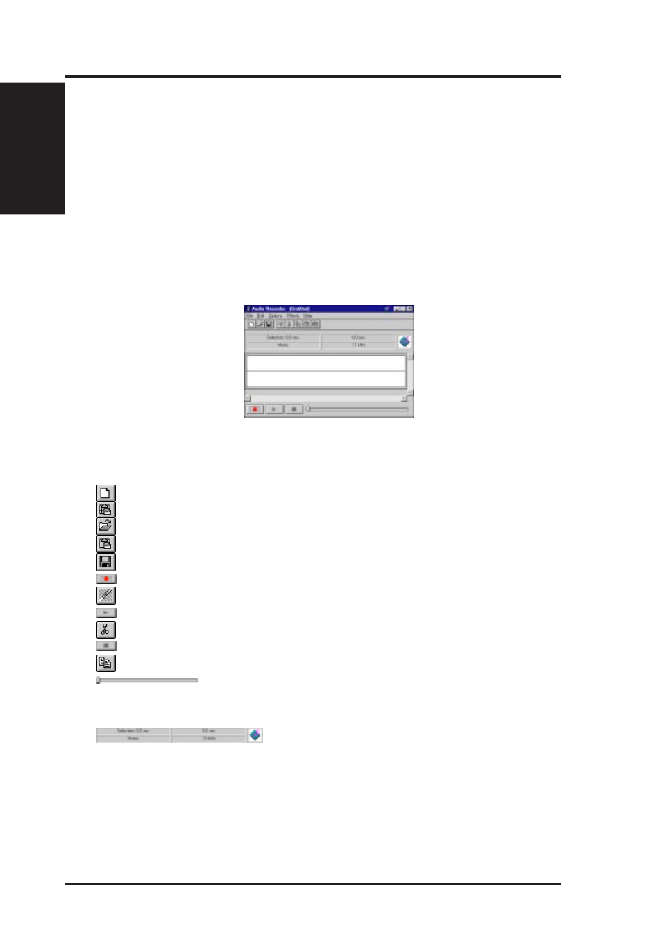 Vi. software reference, The audio recorder | Asus MEZ-M User Manual | Page 82 / 96