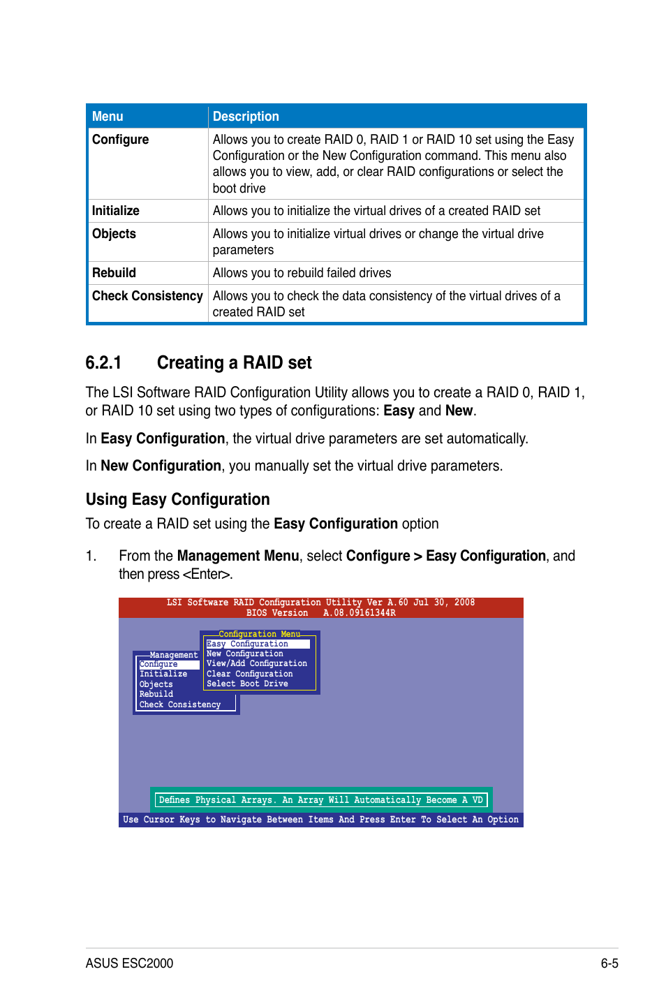 1 creating a raid set, Creating a raid set -5, Using easy configuration | Asus ESC2000 Personal SuperComputer User Manual | Page 119 / 188