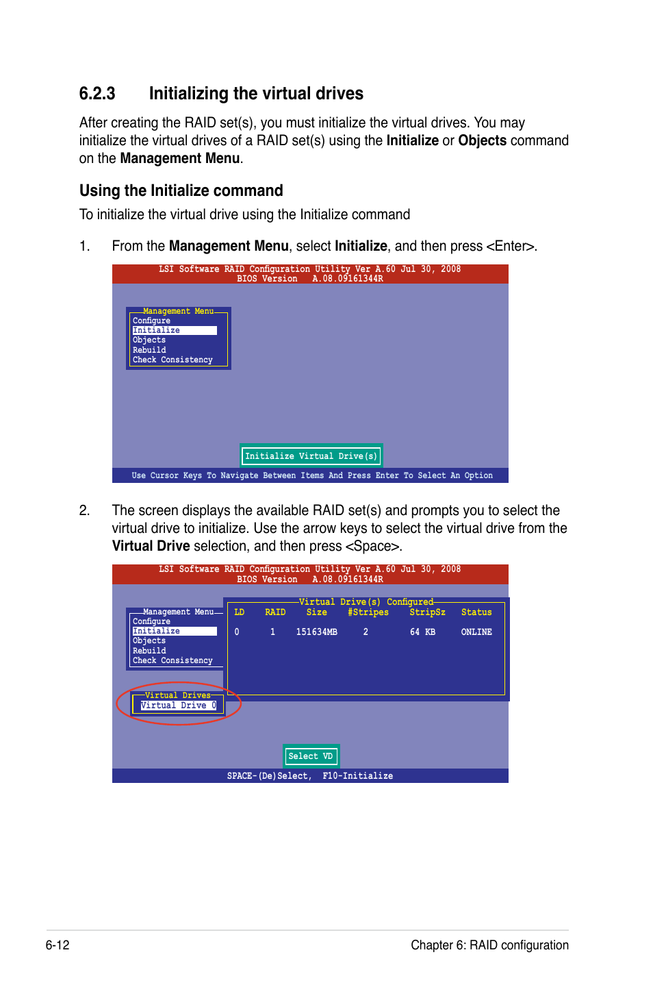 3 initializing the virtual drives, Initializing the virtual drives -12, Using the initialize command | Asus ESC2000 Personal SuperComputer User Manual | Page 126 / 188