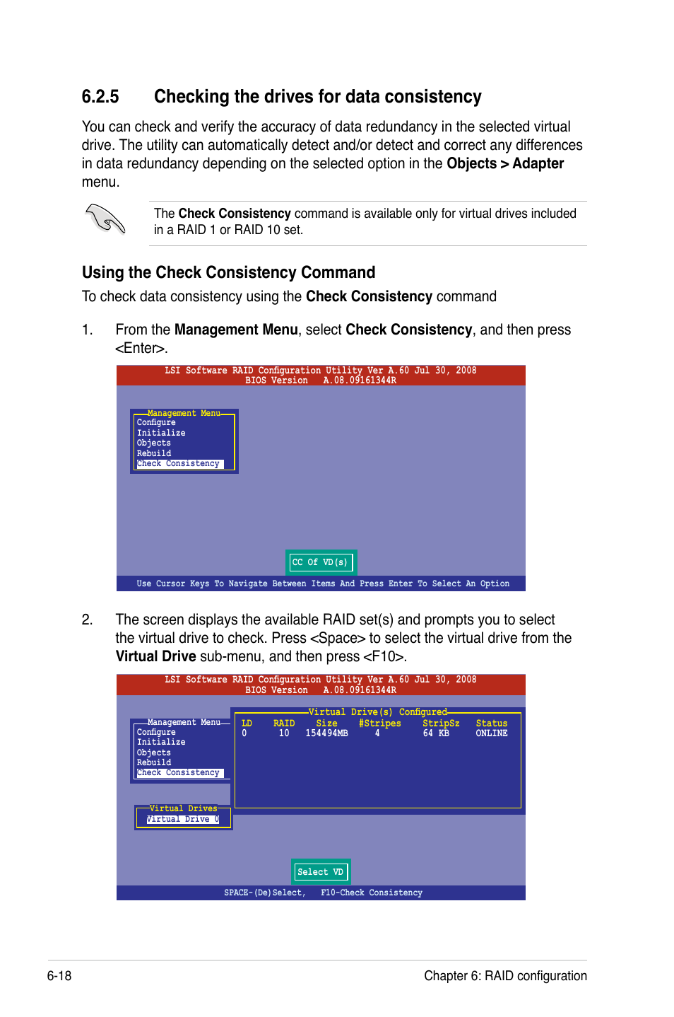 5 checking the drives for data consistency, Checking the drives for data consistency -18, Using the check consistency command | Asus ESC2000 Personal SuperComputer User Manual | Page 132 / 188