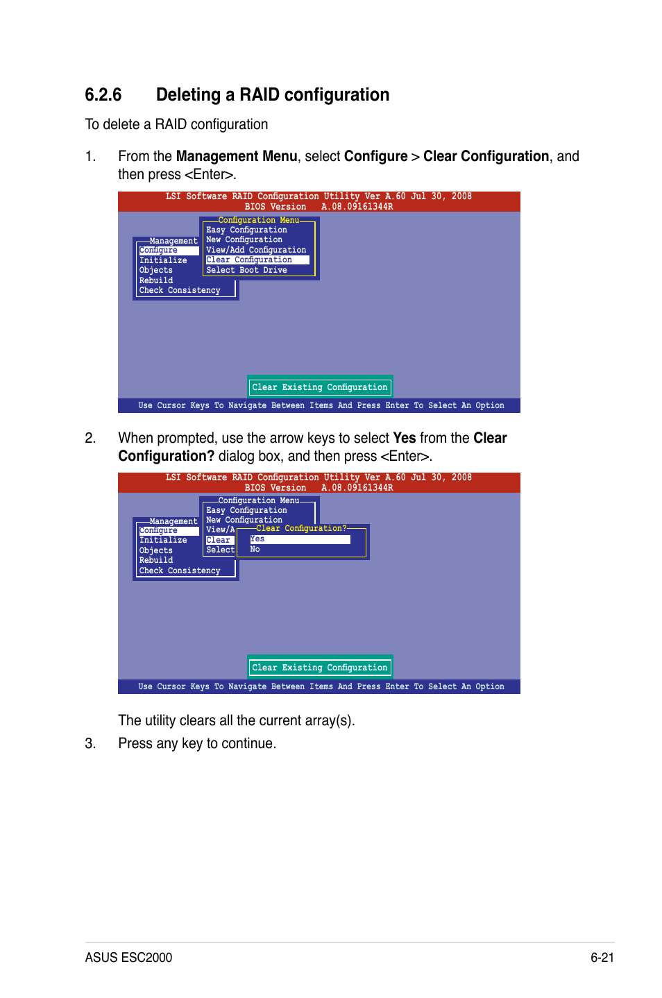 6 deleting a raid configuration, Deleting a raid configuration -21 | Asus ESC2000 Personal SuperComputer User Manual | Page 135 / 188