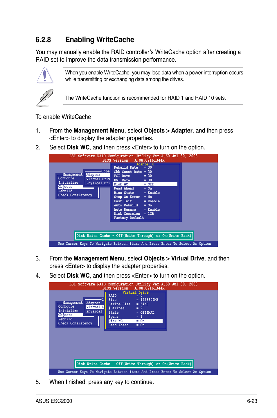 8 enabling writecache, Enabling writecache -23 | Asus ESC2000 Personal SuperComputer User Manual | Page 137 / 188