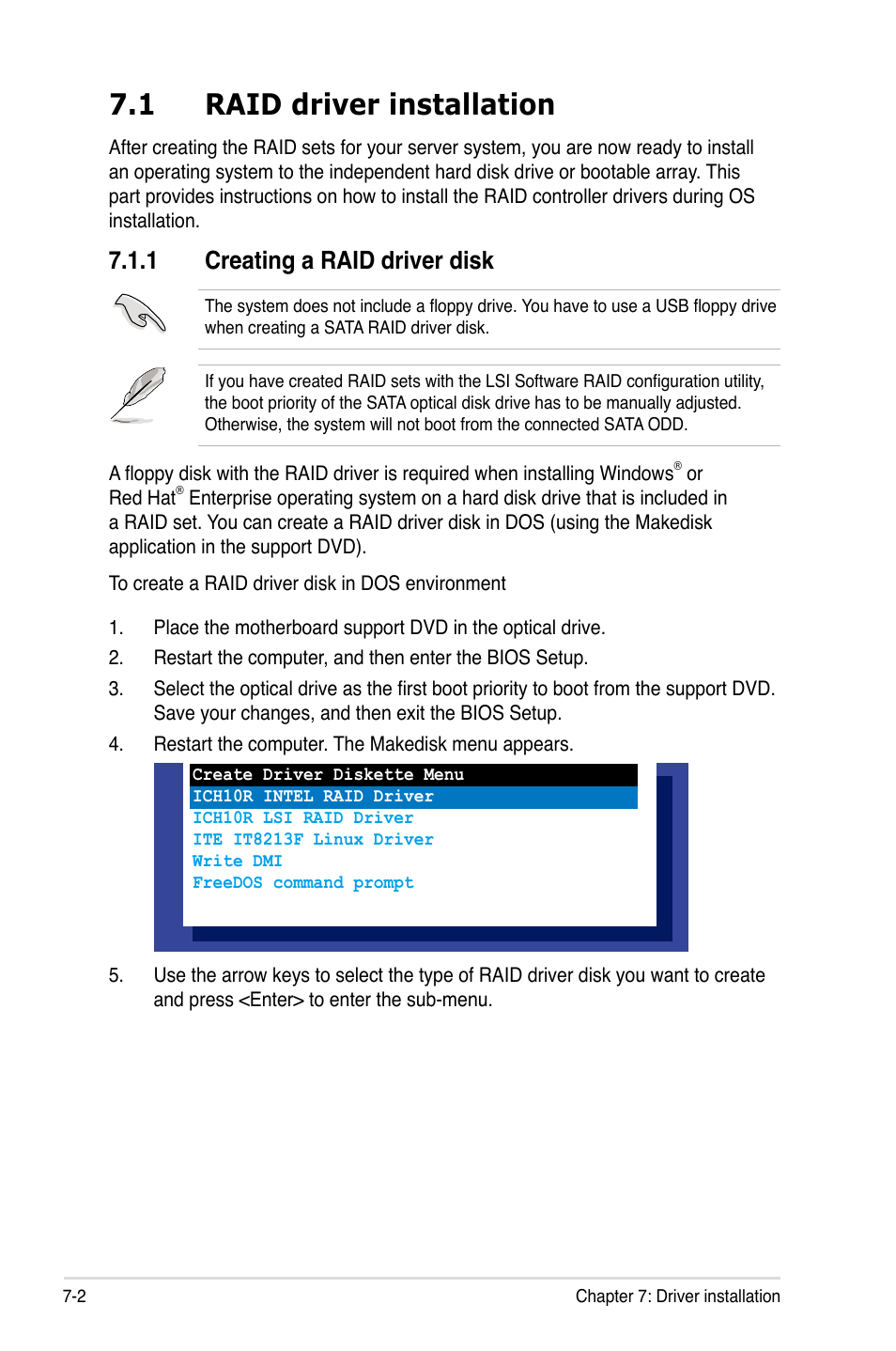 1 raid driver installation, 1 creating a raid driver disk, Raid driver installation -2 7.1.1 | Creating a raid driver disk -2 | Asus ESC2000 Personal SuperComputer User Manual | Page 150 / 188