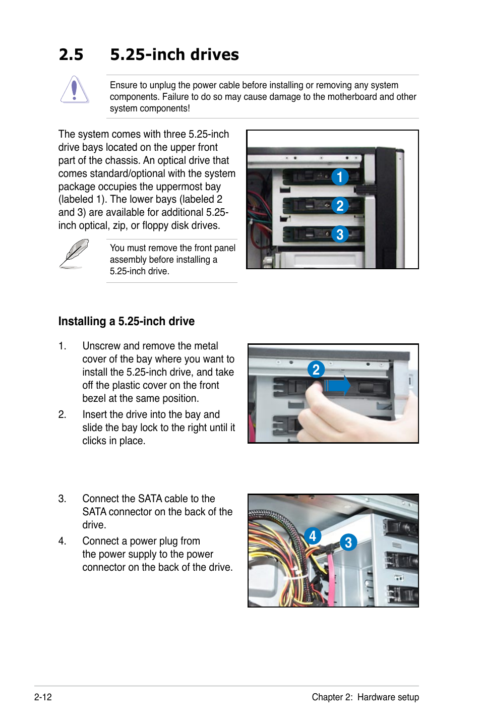 5 5.25-inch drives, Inch drives -12 | Asus ESC2000 Personal SuperComputer User Manual | Page 32 / 188