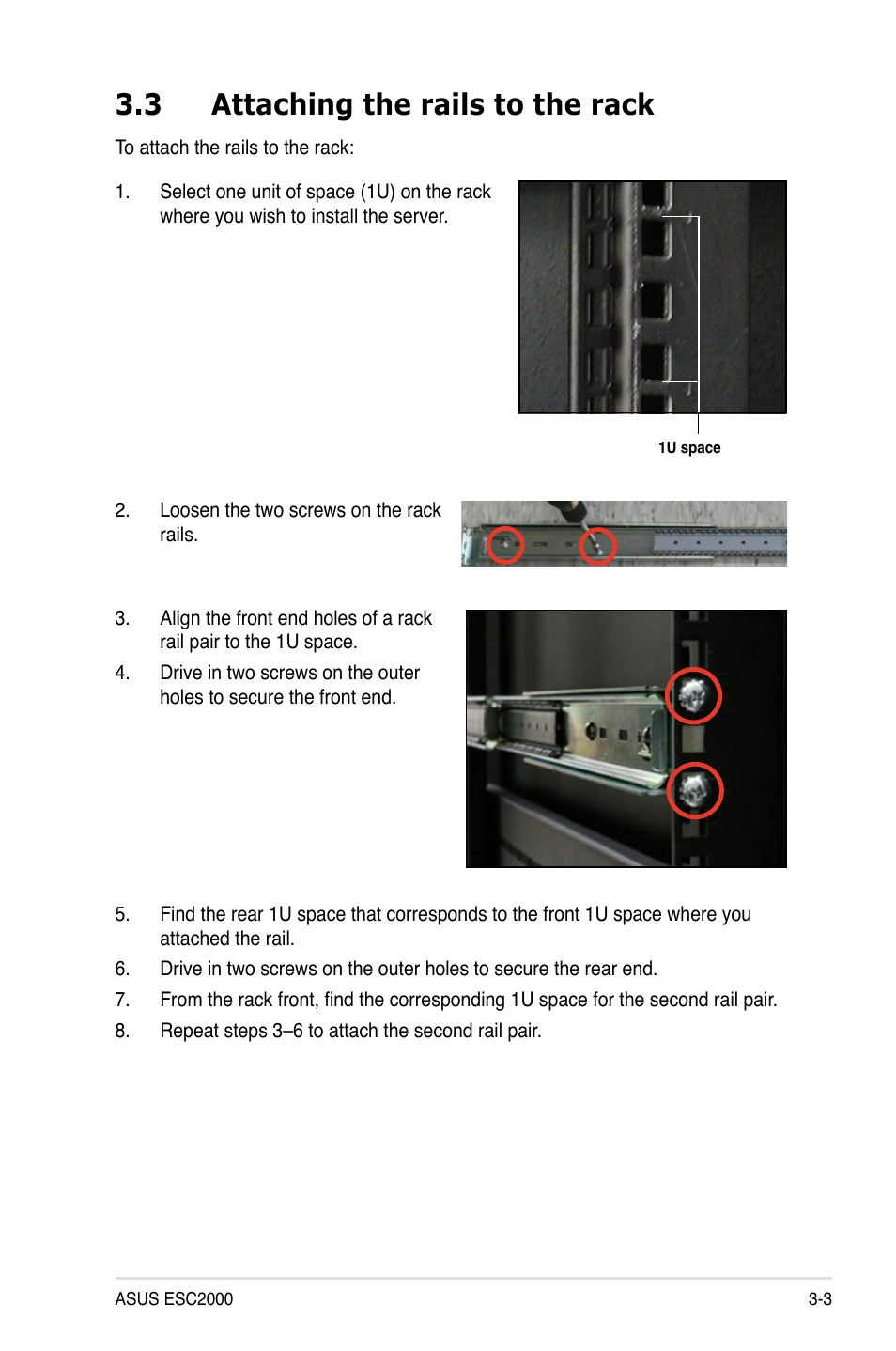 3 attaching the rails to the rack, Attaching the rails to the rack -3 | Asus ESC2000 Personal SuperComputer User Manual | Page 53 / 188