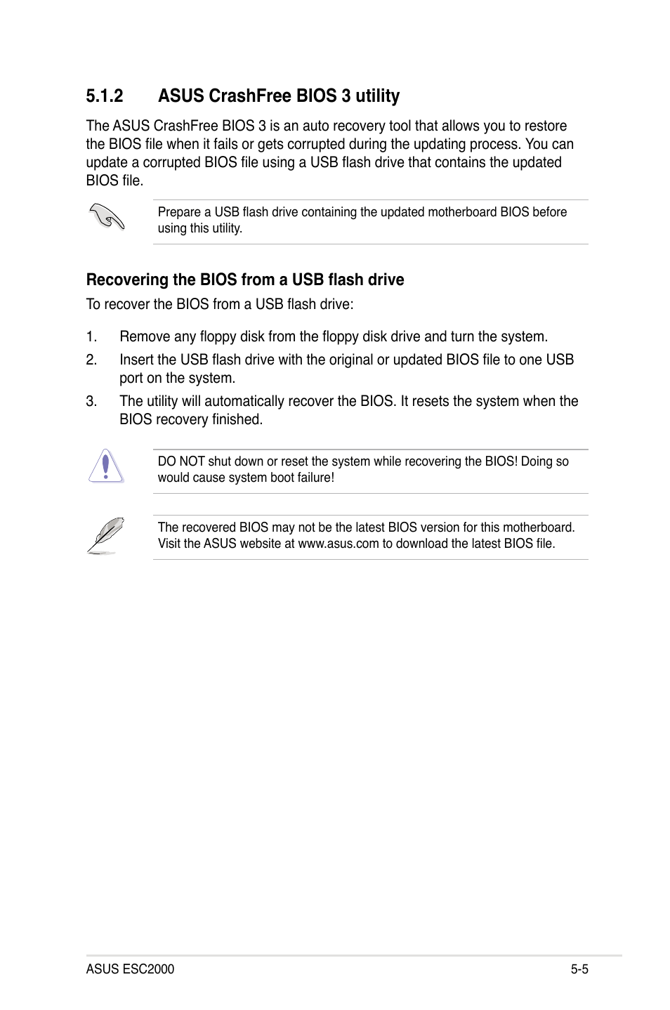 2 asus crashfree bios 3 utility, Asus crashfree bios 3 utility -5 | Asus ESC2000 Personal SuperComputer User Manual | Page 79 / 188