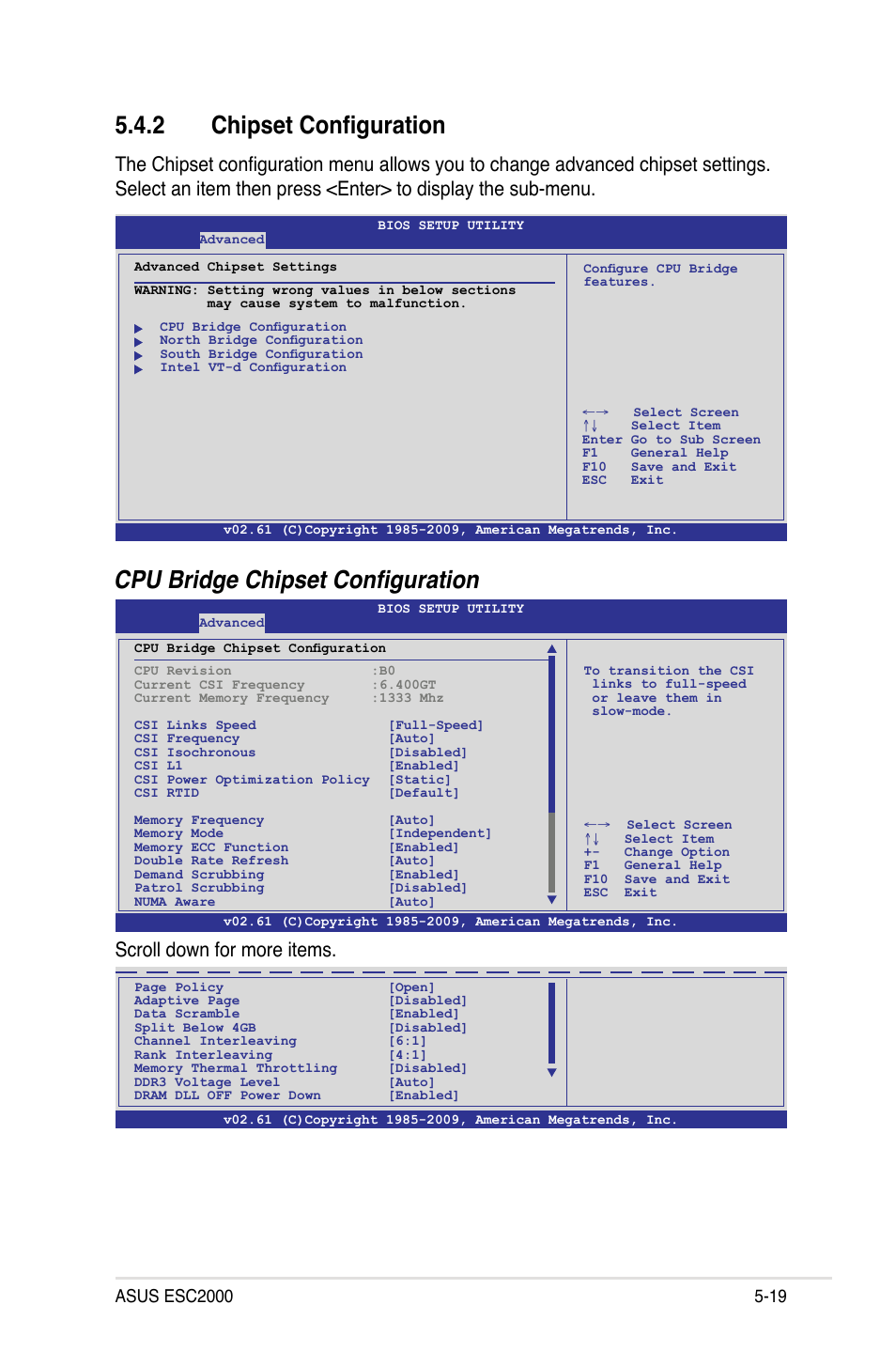 2 chipset configuration, Chipset configuration -19, Cpu bridge chipset configuration | Scroll down for more items | Asus ESC2000 Personal SuperComputer User Manual | Page 93 / 188