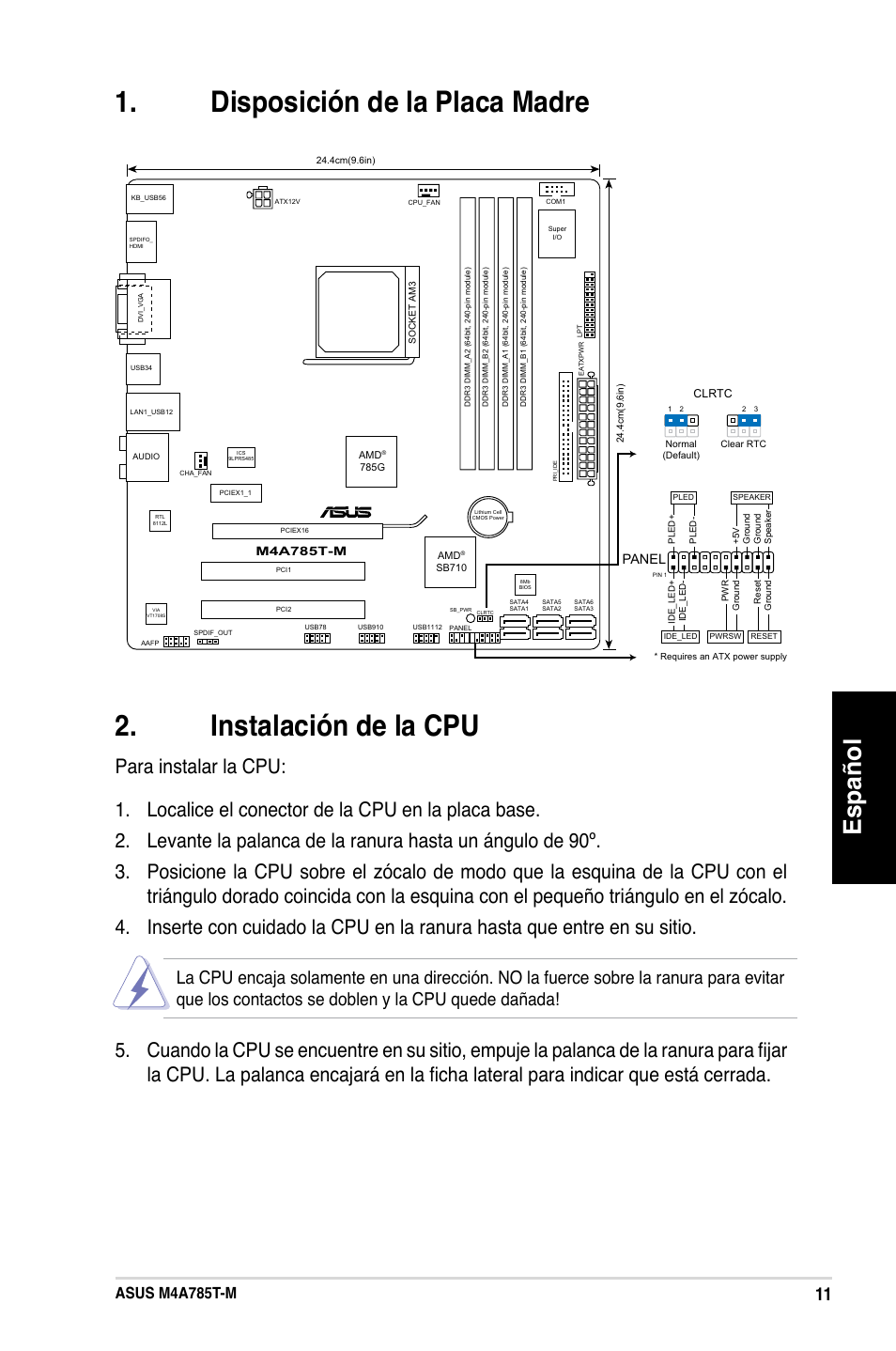 Español, Asus m4a785t-m, Panel | Asus M4A785T-M User Manual | Page 11 / 41