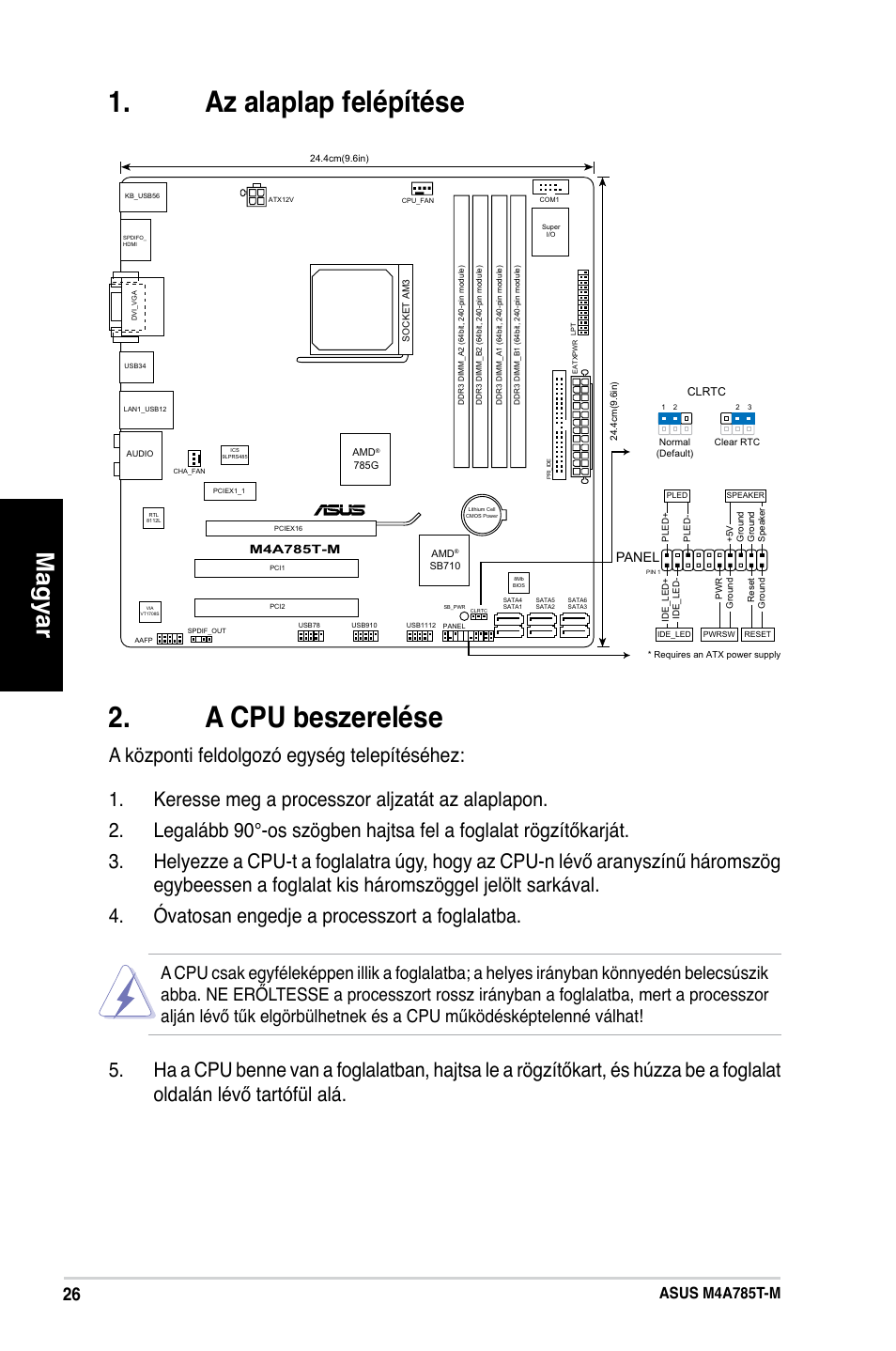 Az alaplap felépítése . a cpu beszerelése, Magyar, Asus m4a785t-m | Panel | Asus M4A785T-M User Manual | Page 26 / 41