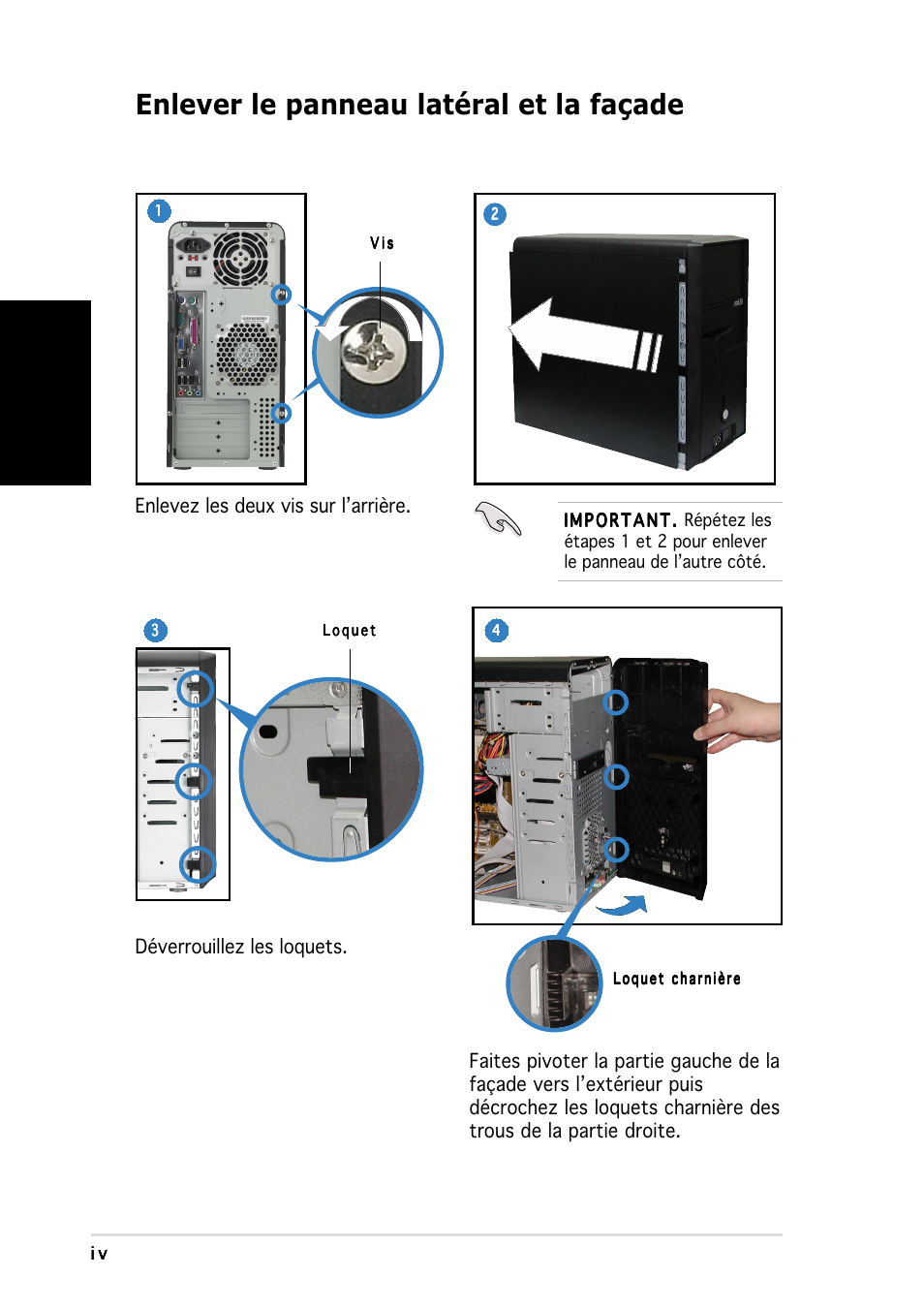 Enlever le panneau latéral et la façade, Fran ç ais | Asus Vintage-AE1 User Manual | Page 12 / 80