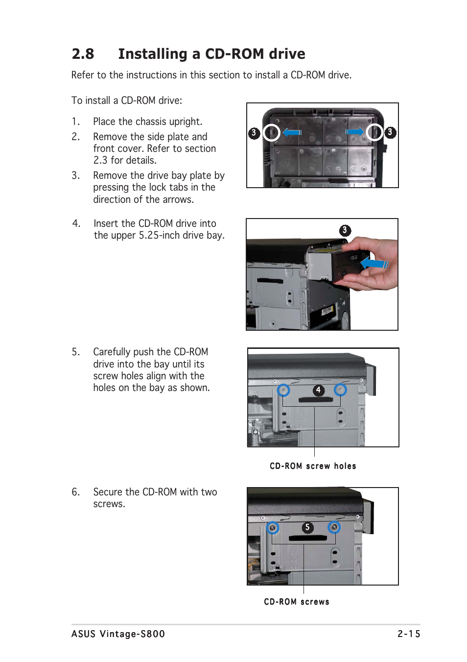 8 installing a cd-rom drive | Asus Vintage User Manual | Page 31 / 90