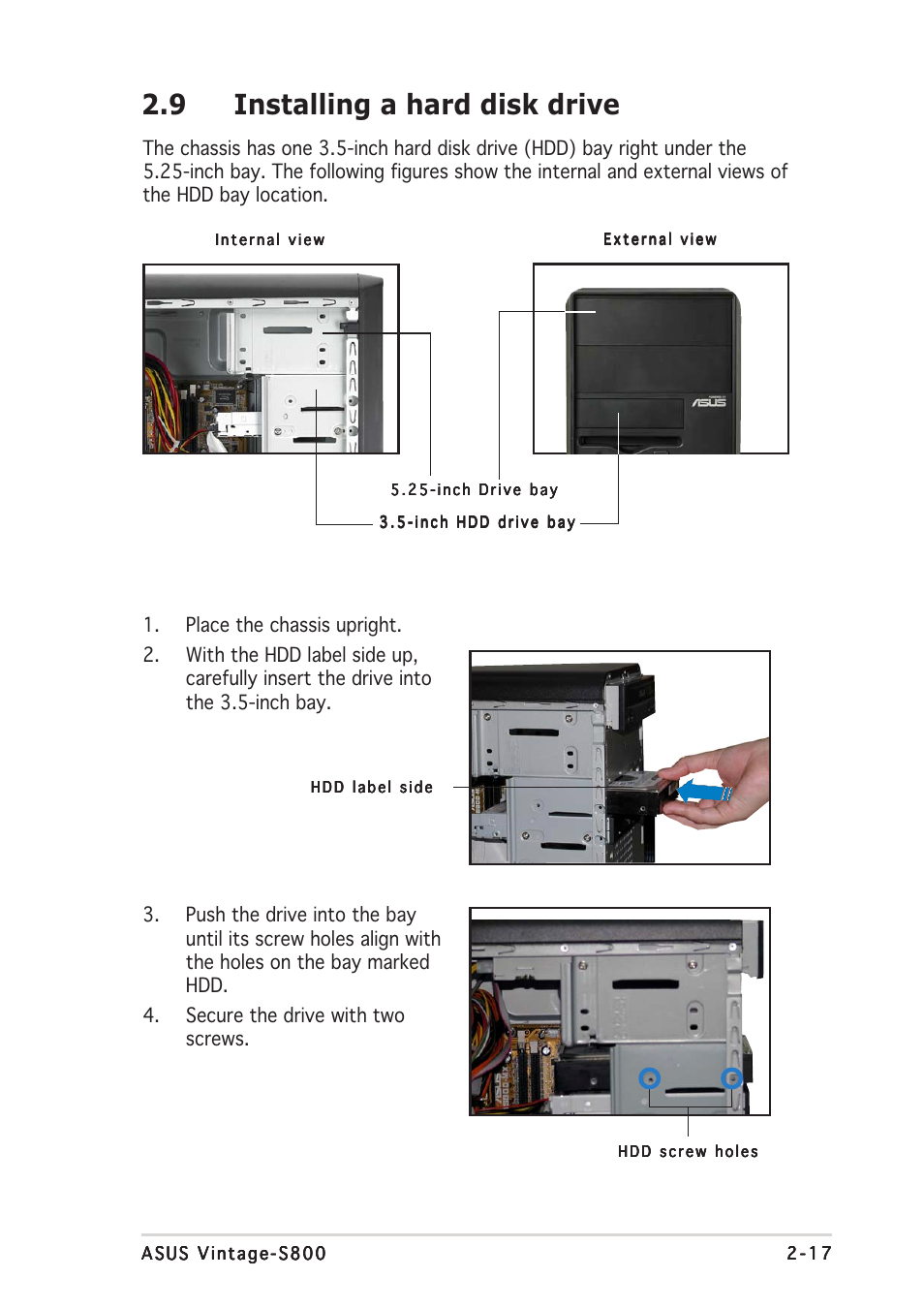 9 installing a hard disk drive | Asus Vintage User Manual | Page 33 / 90