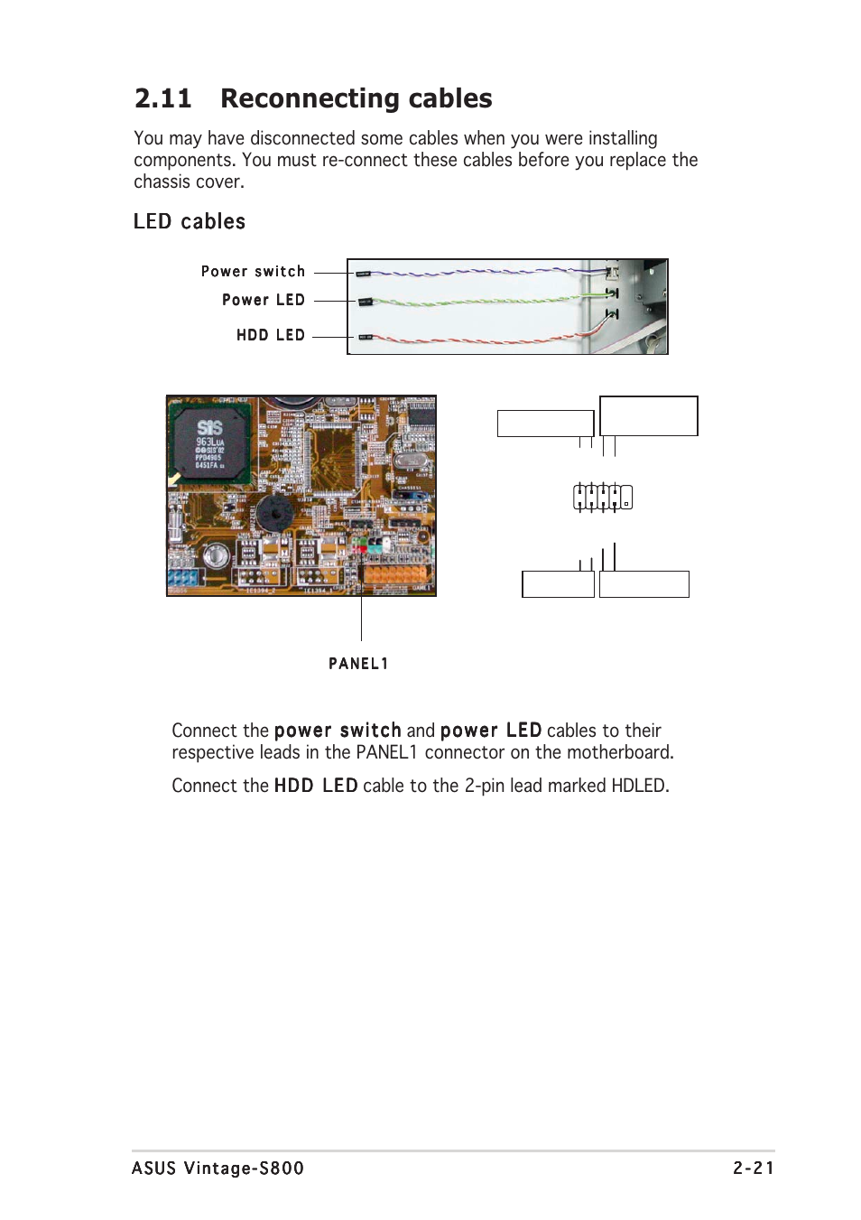 11 reconnecting cables, Led cables | Asus Vintage User Manual | Page 37 / 90