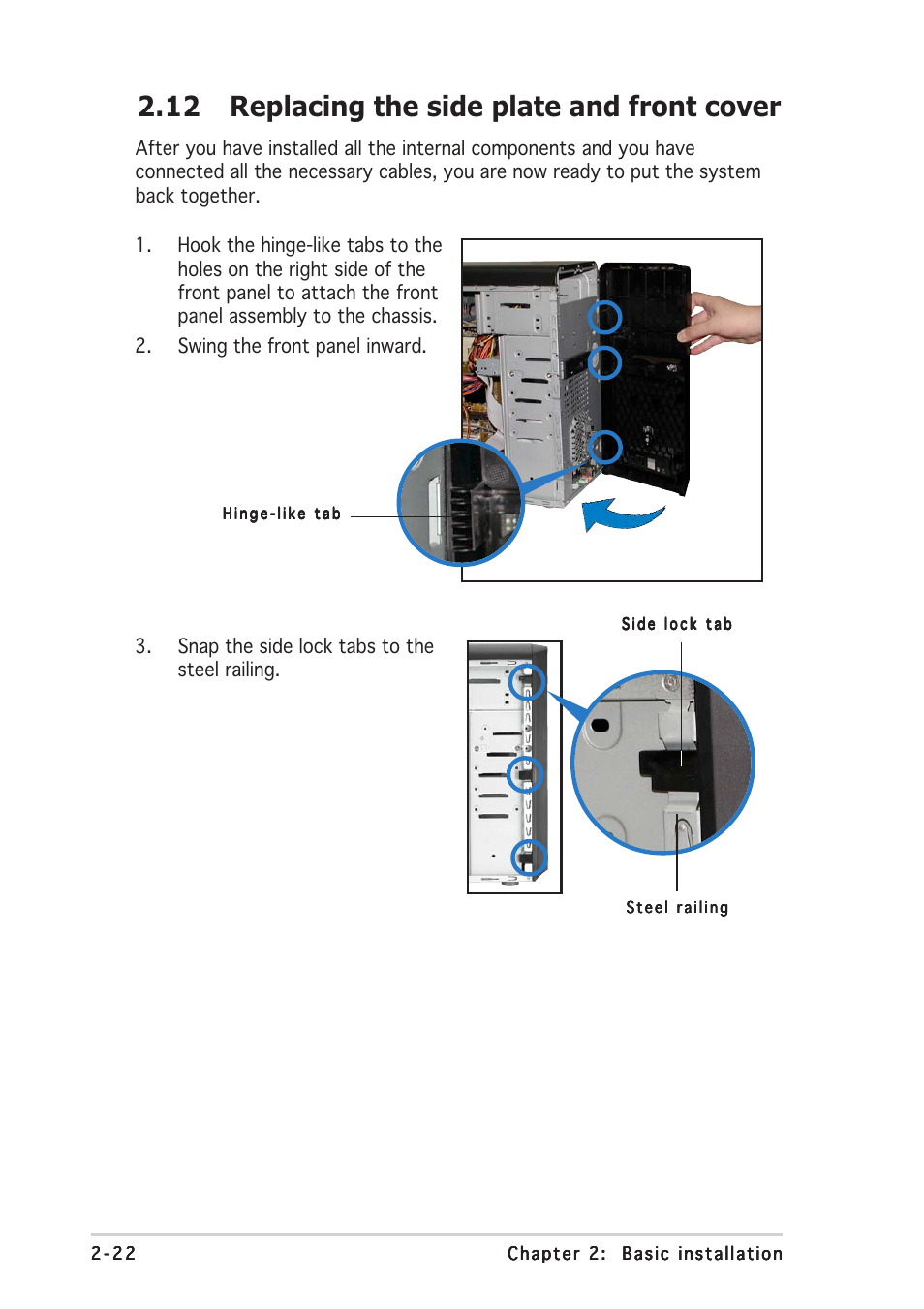 12 replacing the side plate and front cover | Asus Vintage User Manual | Page 38 / 90