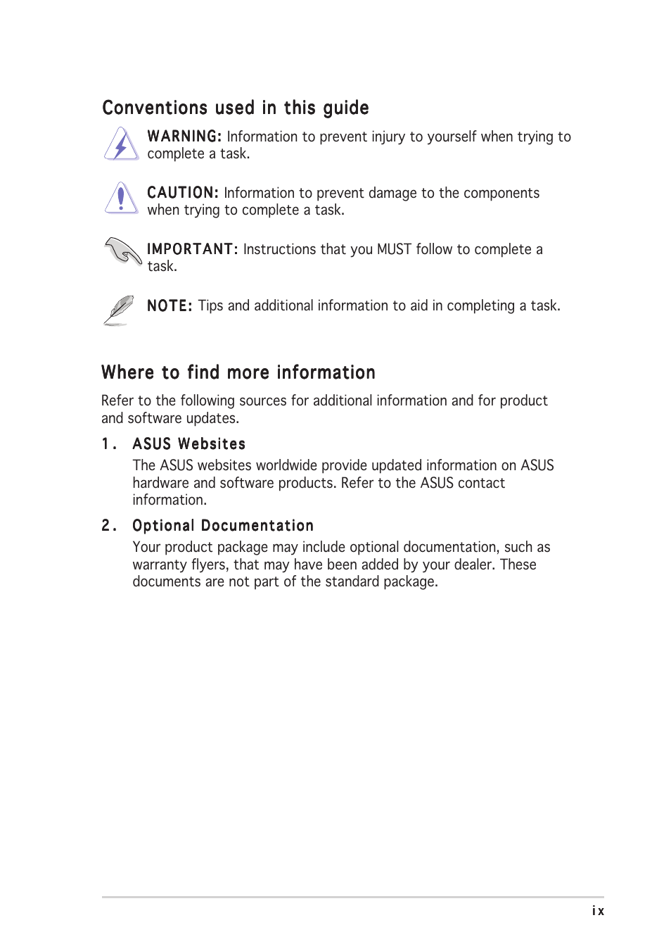 Conventions used in this guide, Where to find more information | Asus Vintage User Manual | Page 9 / 90