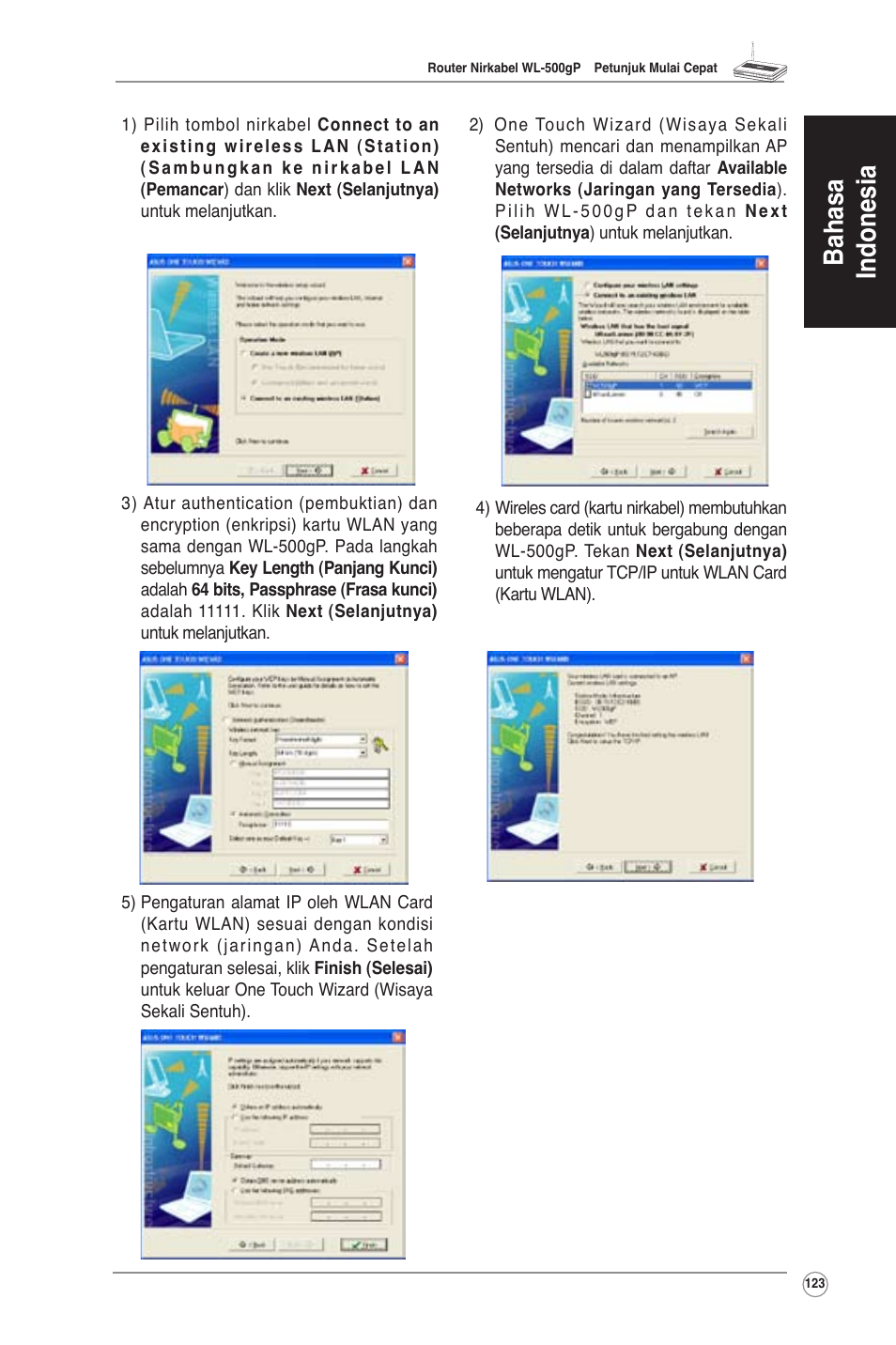 Bahasa indonesia | Asus WL-500gP User Manual | Page 124 / 131