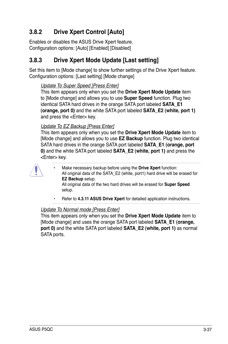 2 drive xpert control [auto, 3 drive xpert mode update [last setting, Drive xpert control -37 | Drive xpert mode update -37 | Asus P5QC User Manual | Page 105 / 188