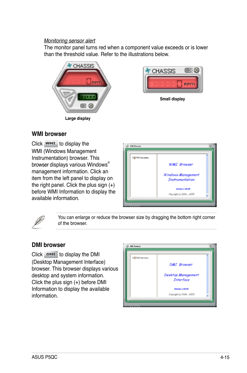 Wmi browser, Dmi browser | Asus P5QC User Manual | Page 127 / 188