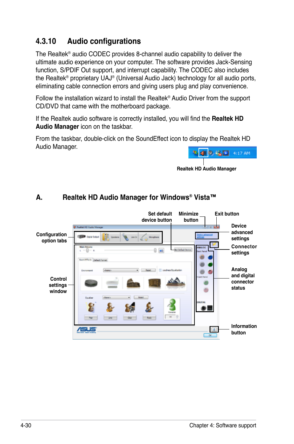 10 audio configurations, 10 audio configurations -30, A. realtek hd audio manager for windows | Vista | Asus P5QC User Manual | Page 142 / 188