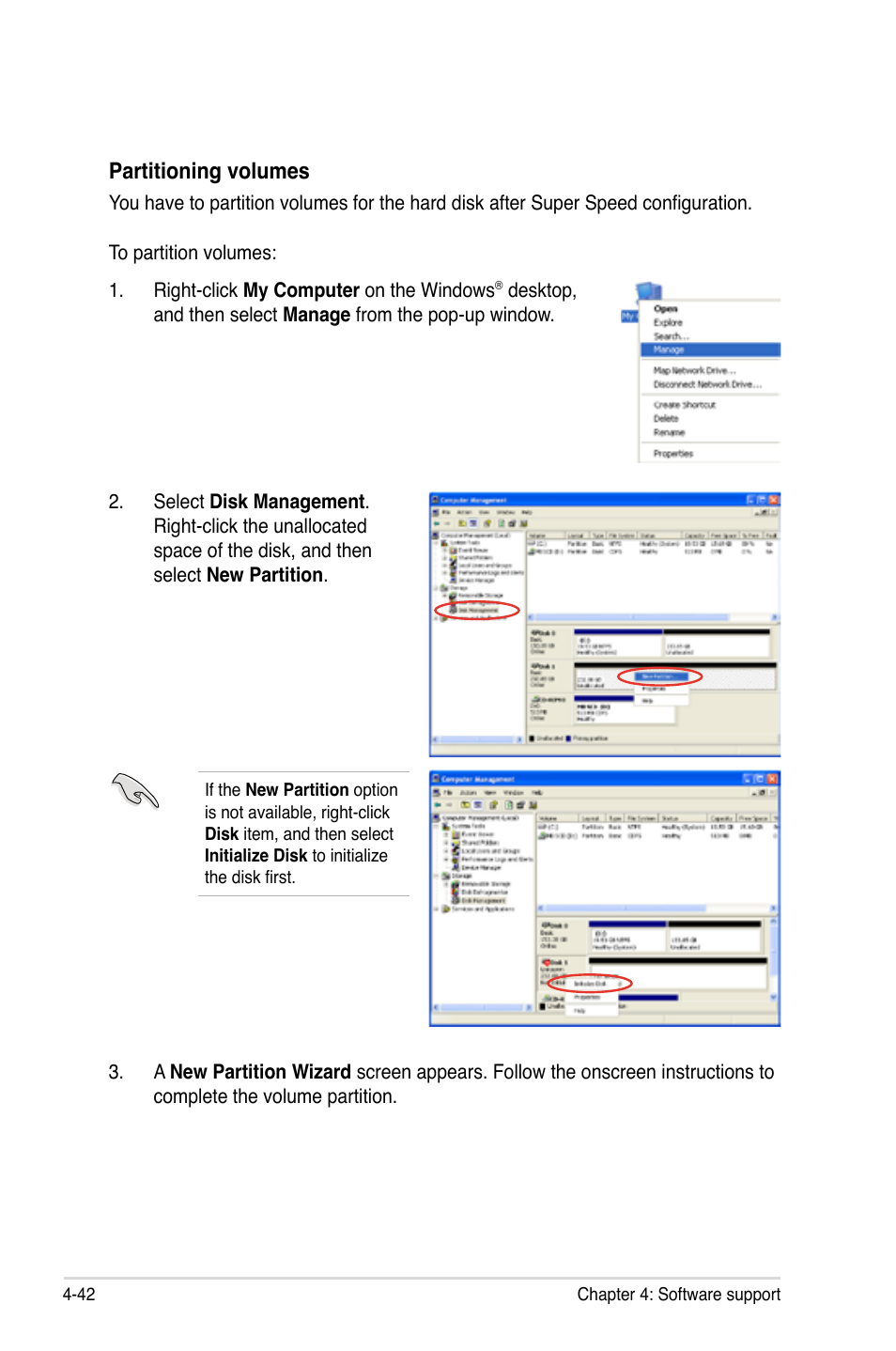 Partitioning volumes | Asus P5QC User Manual | Page 154 / 188