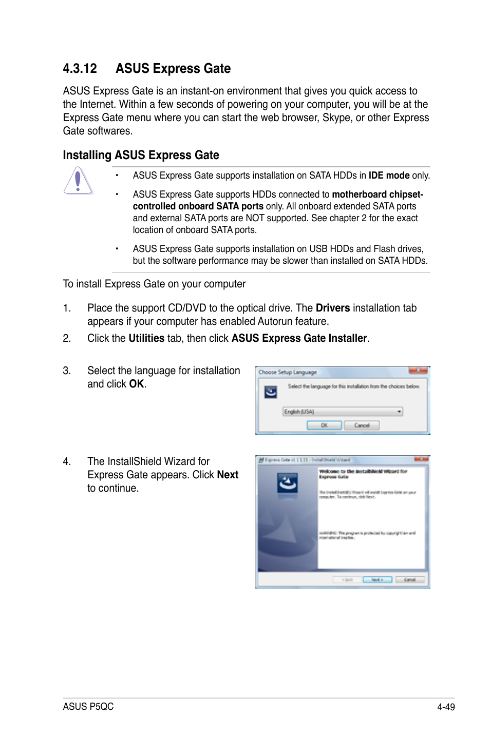 12 asus express gate, 12 asus express gate -49, Installing asus express gate | Asus P5QC User Manual | Page 161 / 188