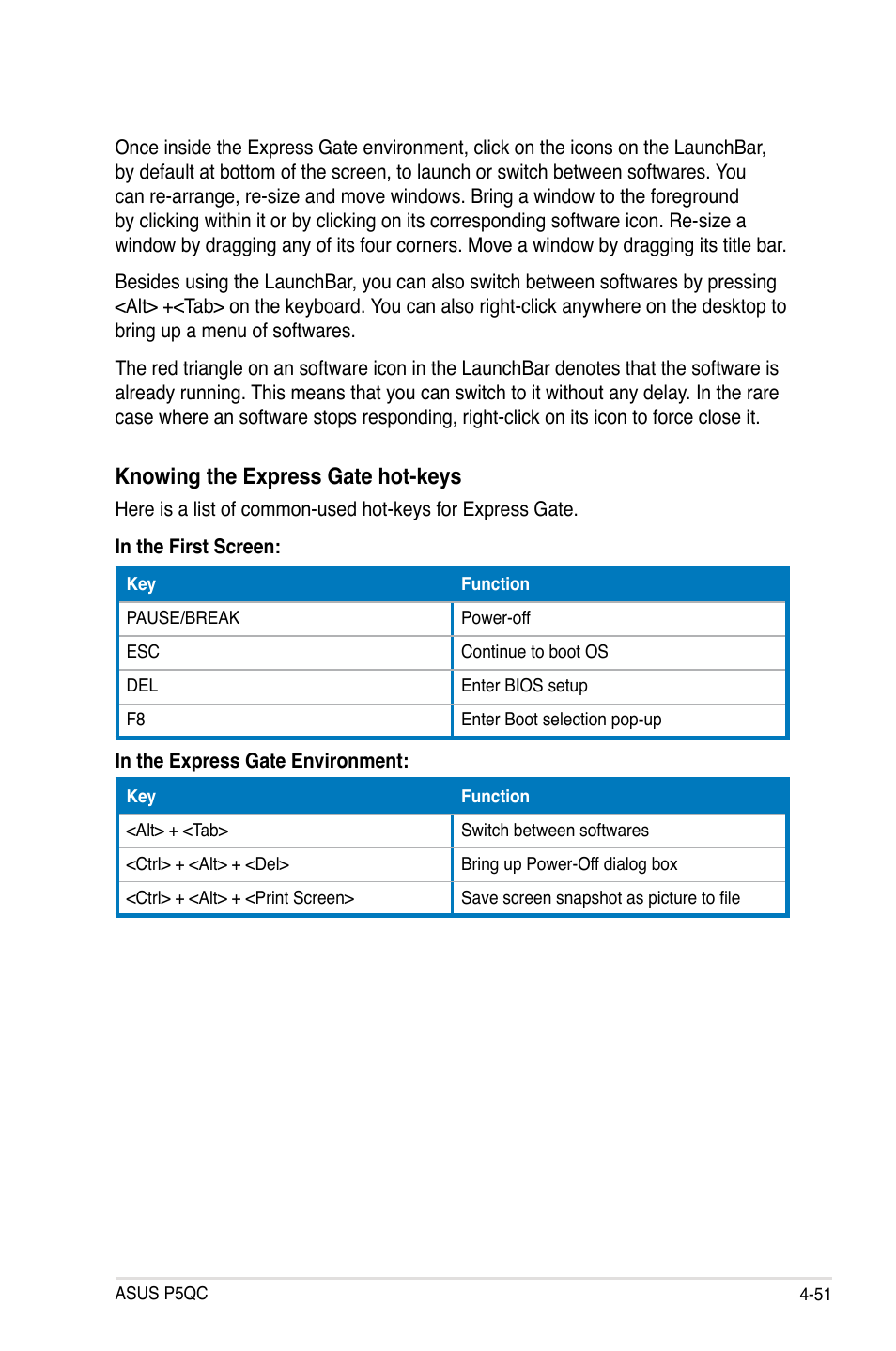 Knowing the express gate hot-keys | Asus P5QC User Manual | Page 163 / 188